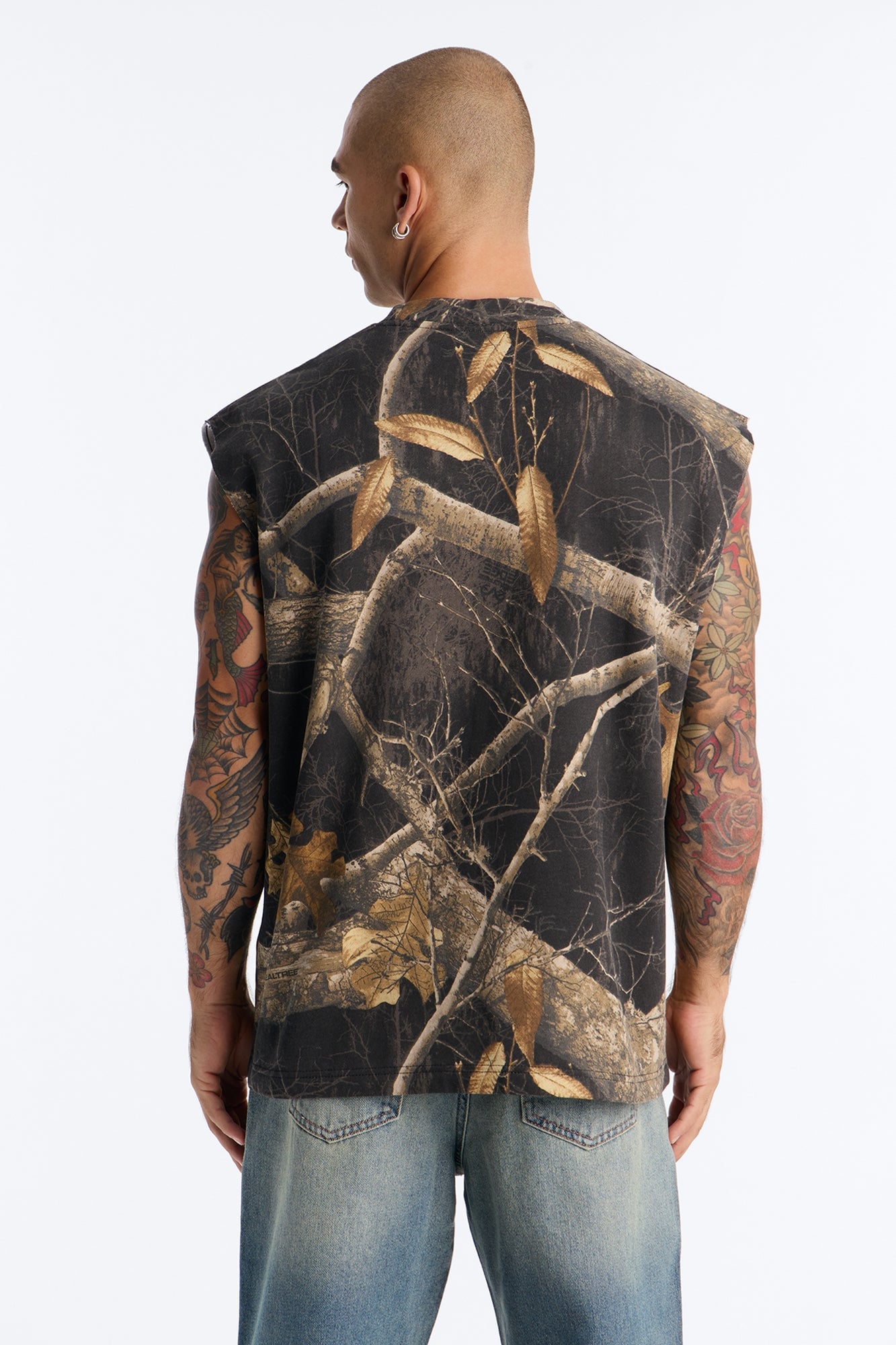 Real Tree Shadow Los Angeles Rhinestone Fleece Muscle Tee - Camouflage image 8