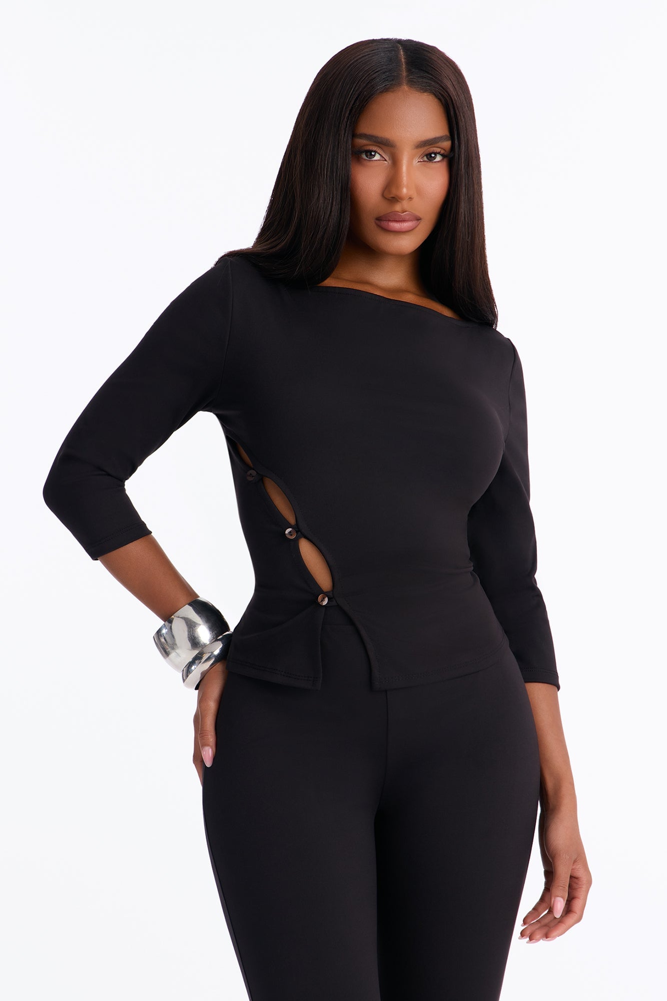 Maria Boat Neck Capri Set - Black image 6
