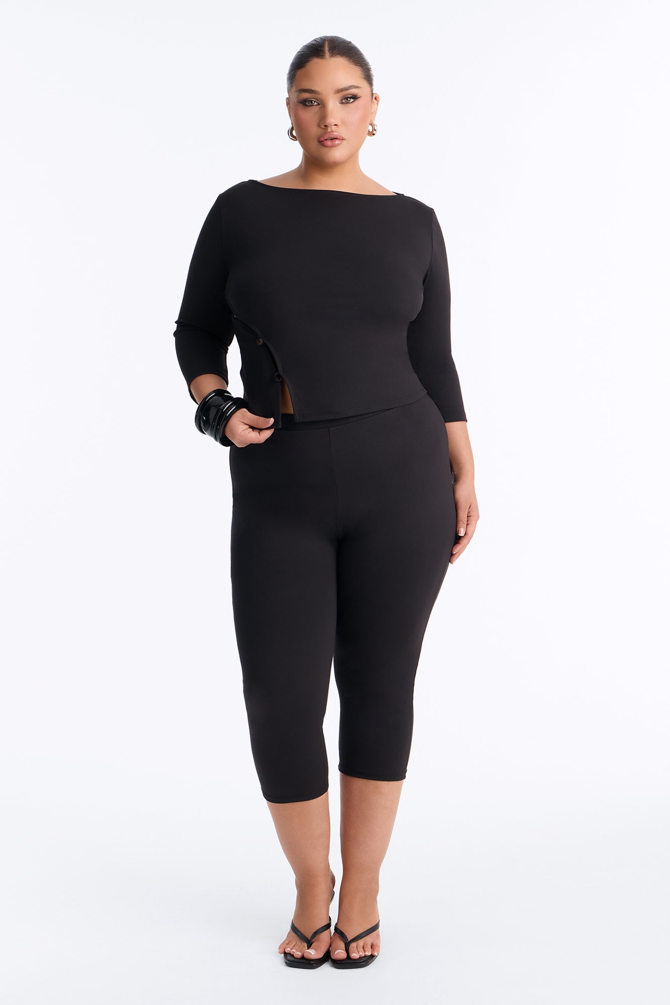 Maria Boat Neck Capri Set - Black image 1