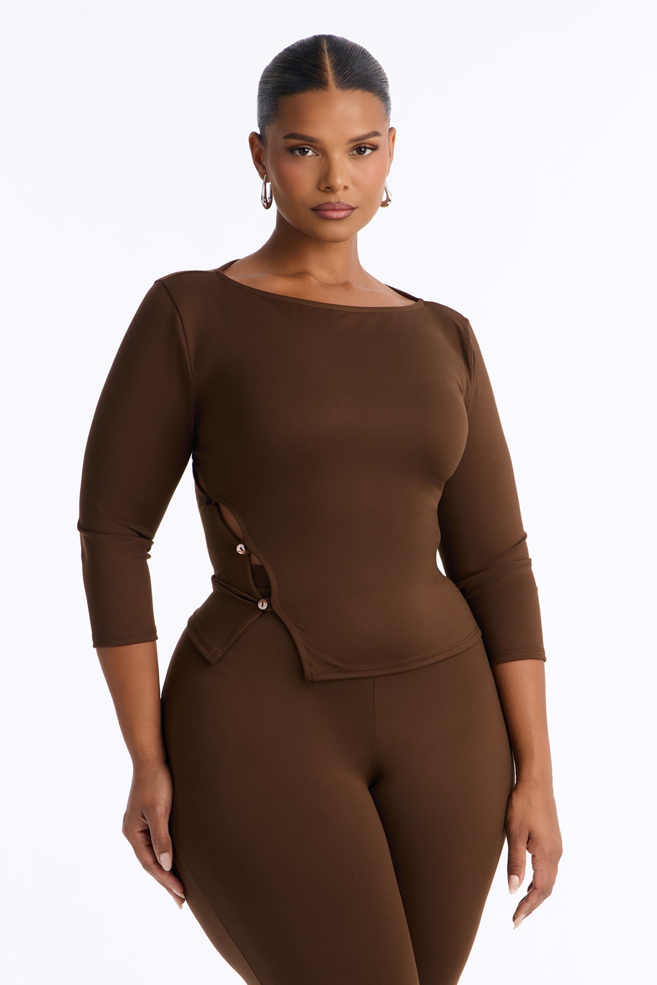 Maria Boat Neck Capri Set - Chocolate image 2