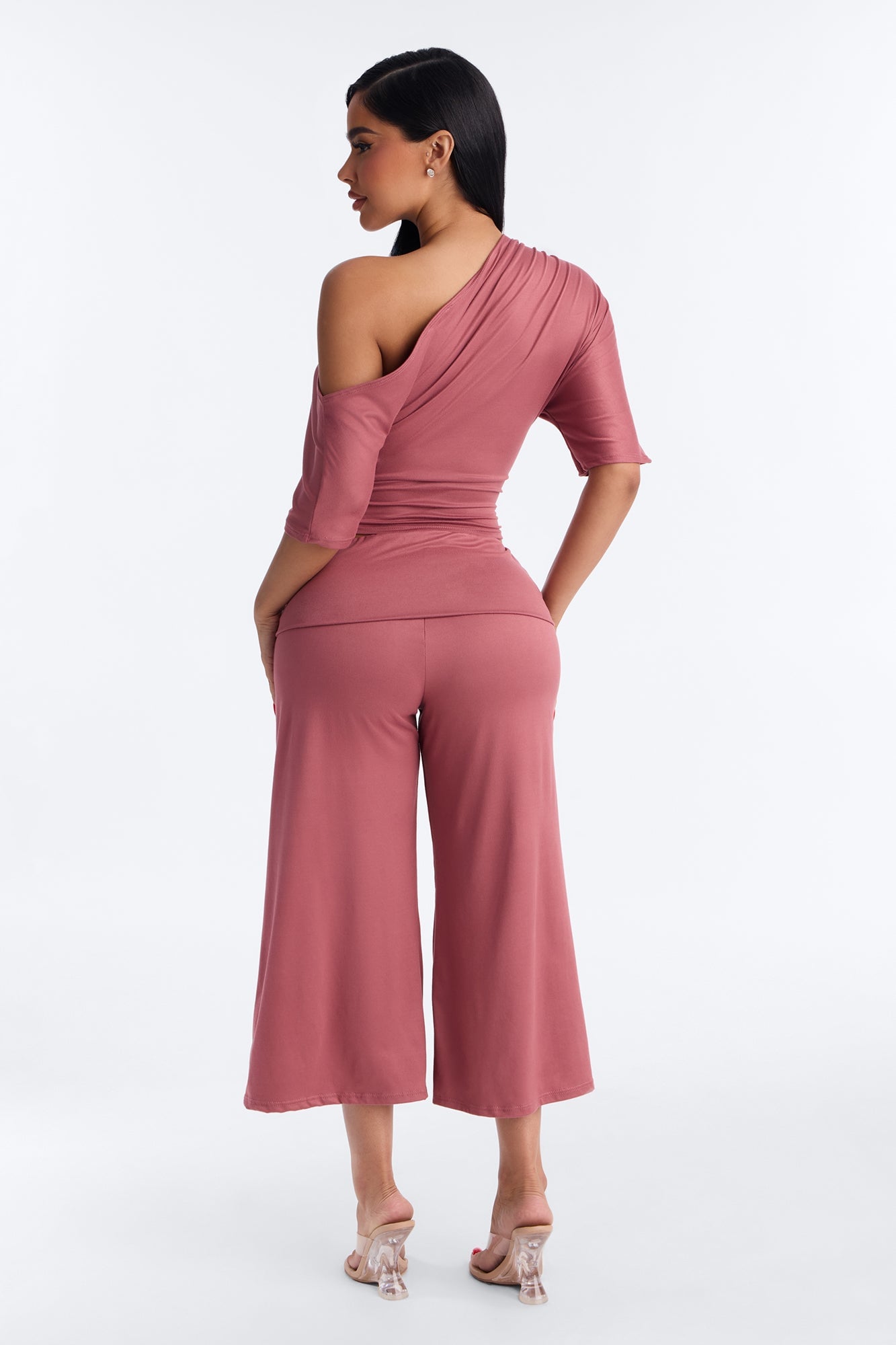 Maria Off Shoulder Gaucho Pant Set - Rose image 8