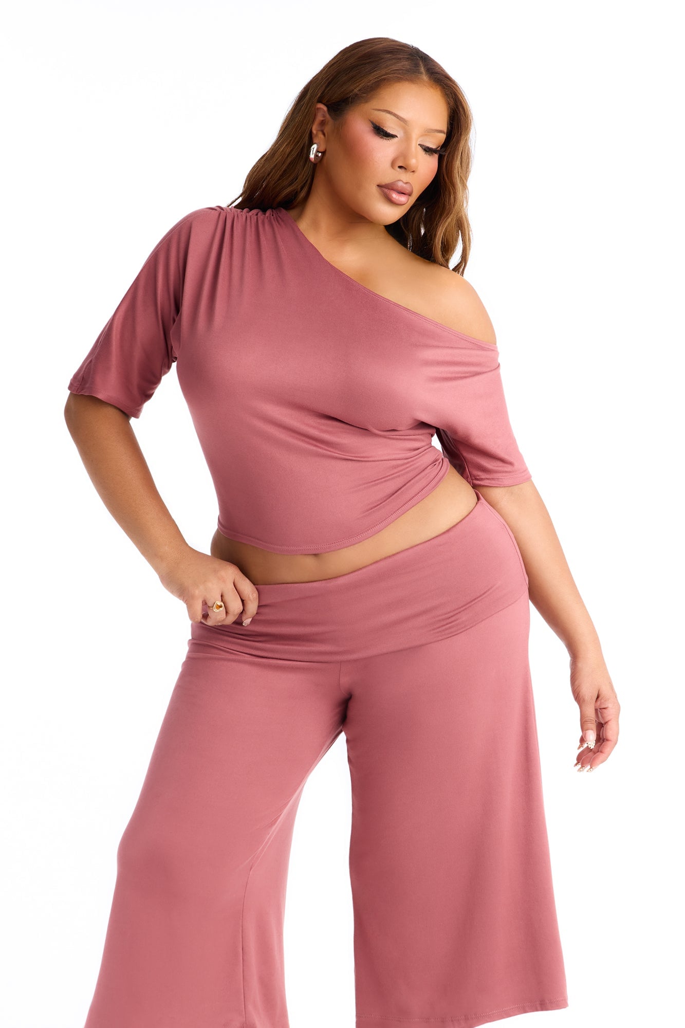 Maria Off Shoulder Gaucho Pant Set - Rose image 3