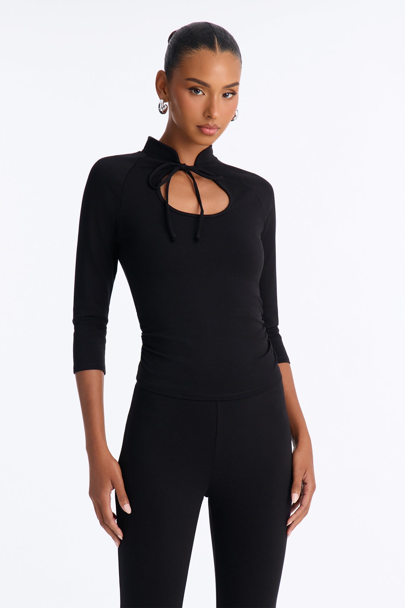 Payton Keyhole 3/4 Sleeve Capri Set - Black image 6