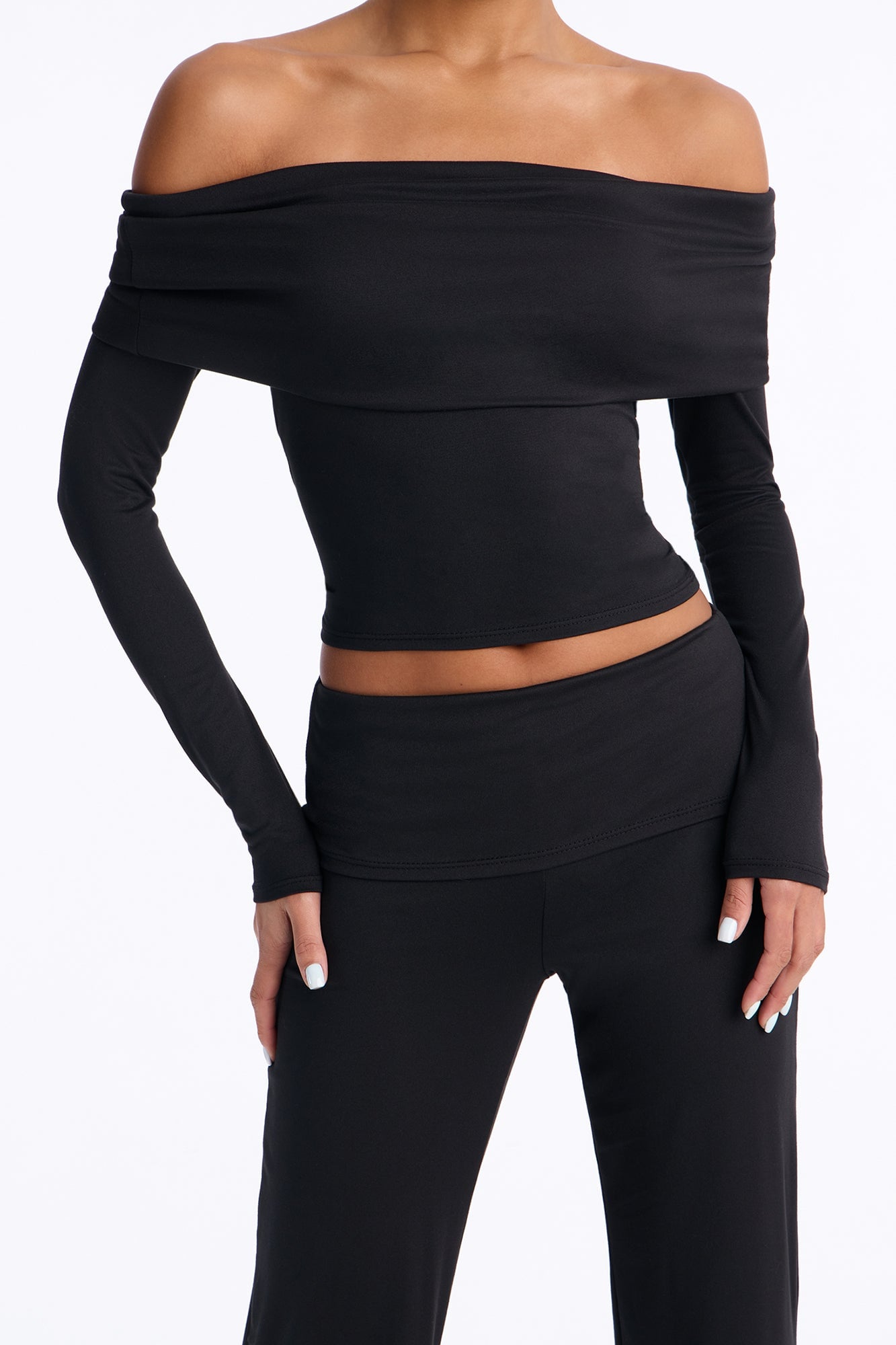 Maya Foldover Waist Pant Set - Black image 7