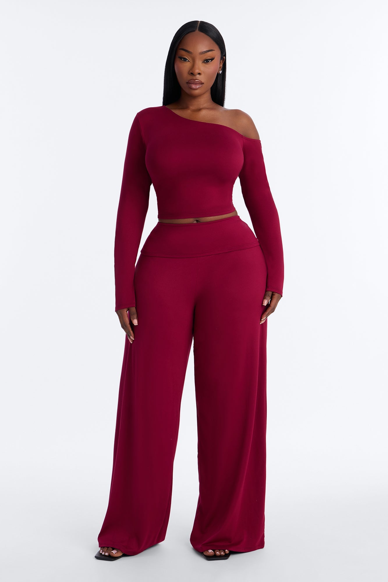 Natalia Off Shoulder Pant Set - Burgundy image 1