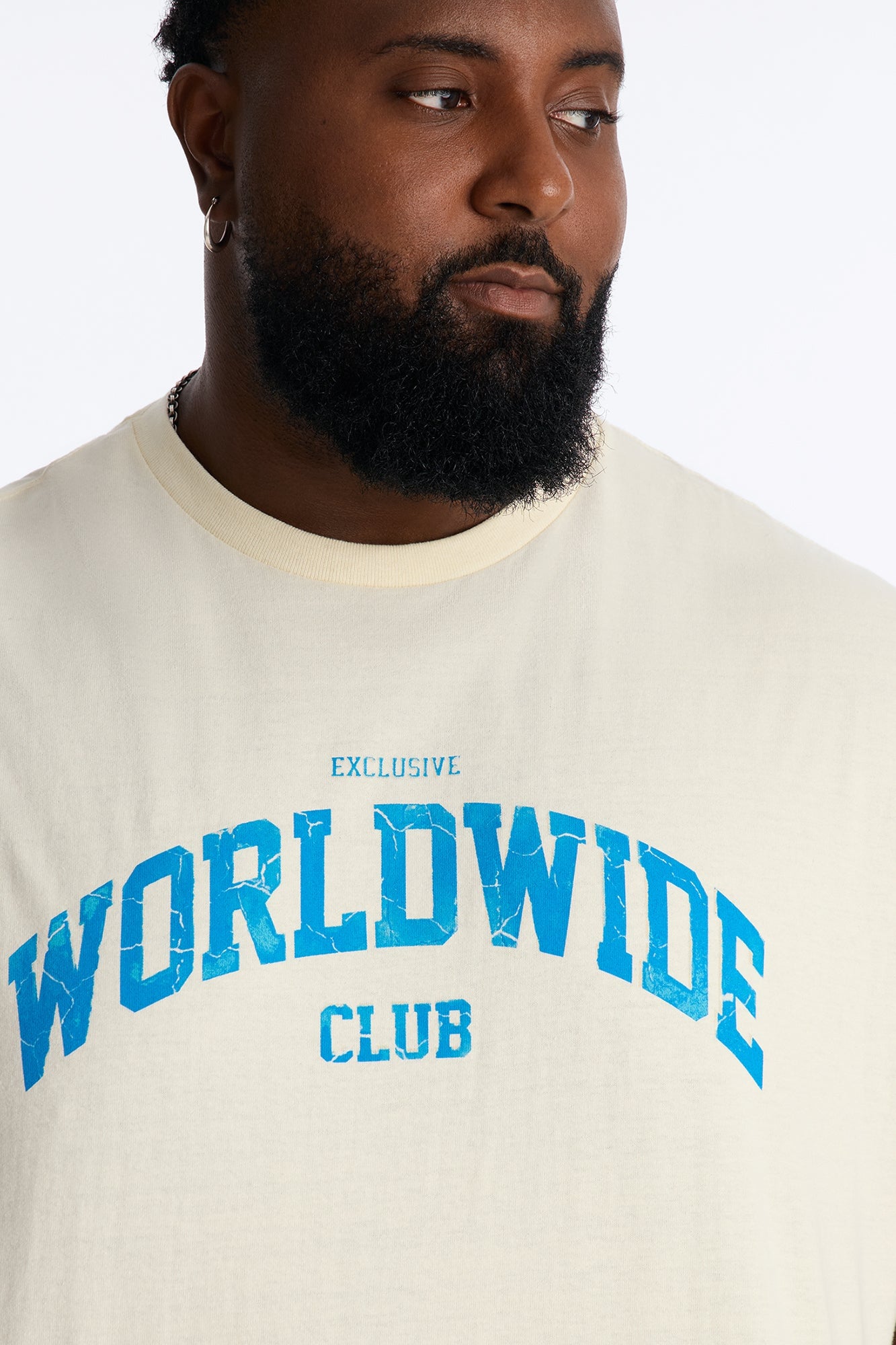 Exclusive Worldwide Club Oversized Muscle Tee - Cream image 3