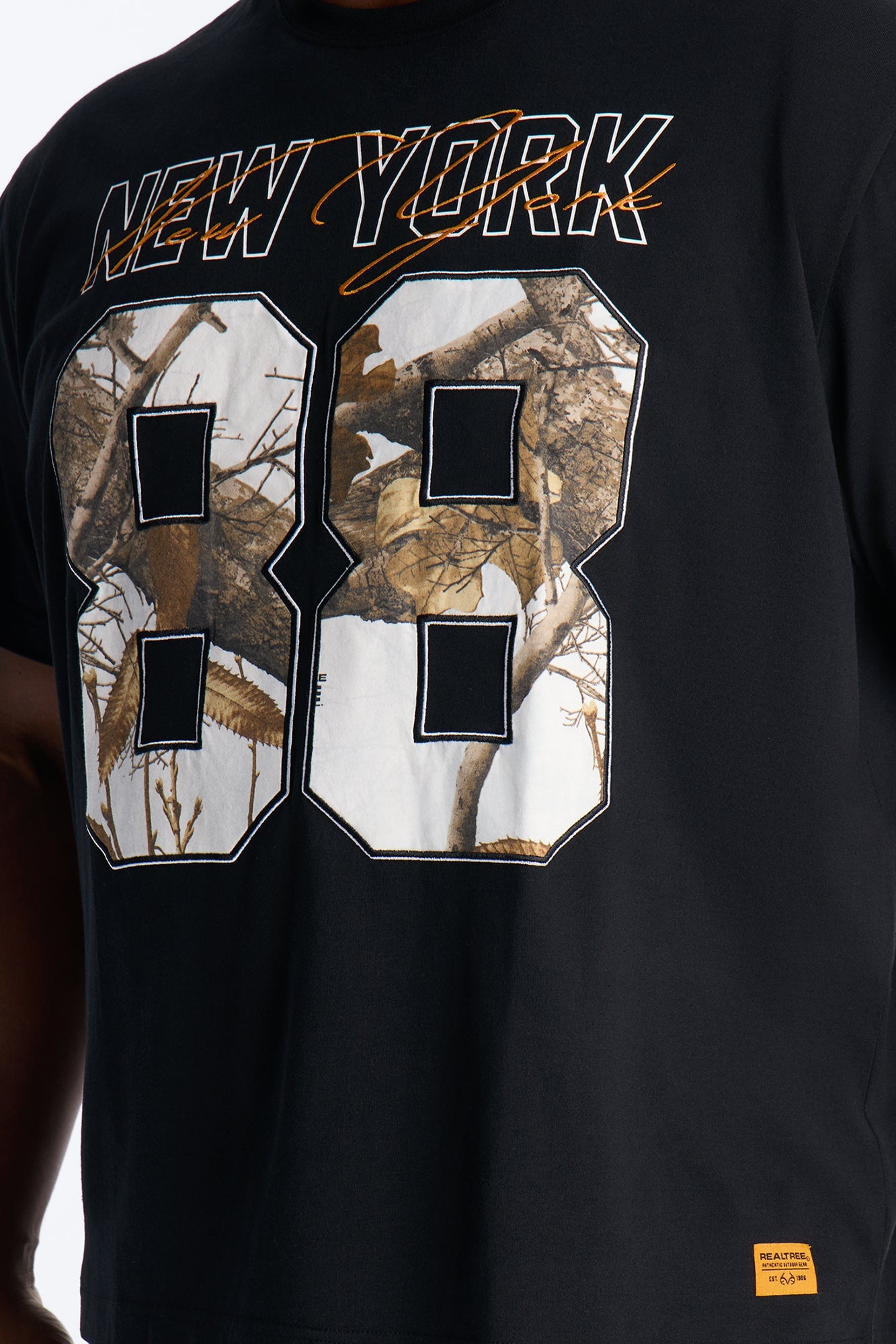 Real Tree New York 88 Embroidered Patch Short Sleeve Tee - Black image 3