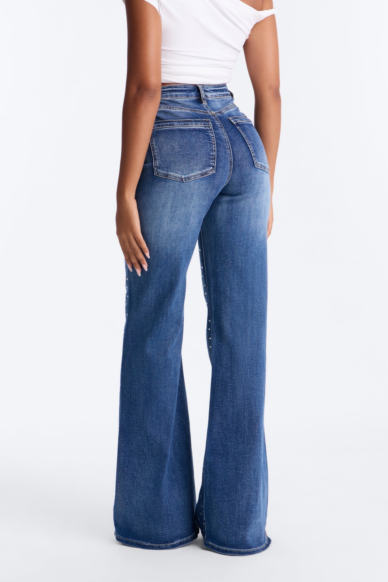 Stare Down High Rise Embellished Stretch Flare Jeans - Dark Wash image 4