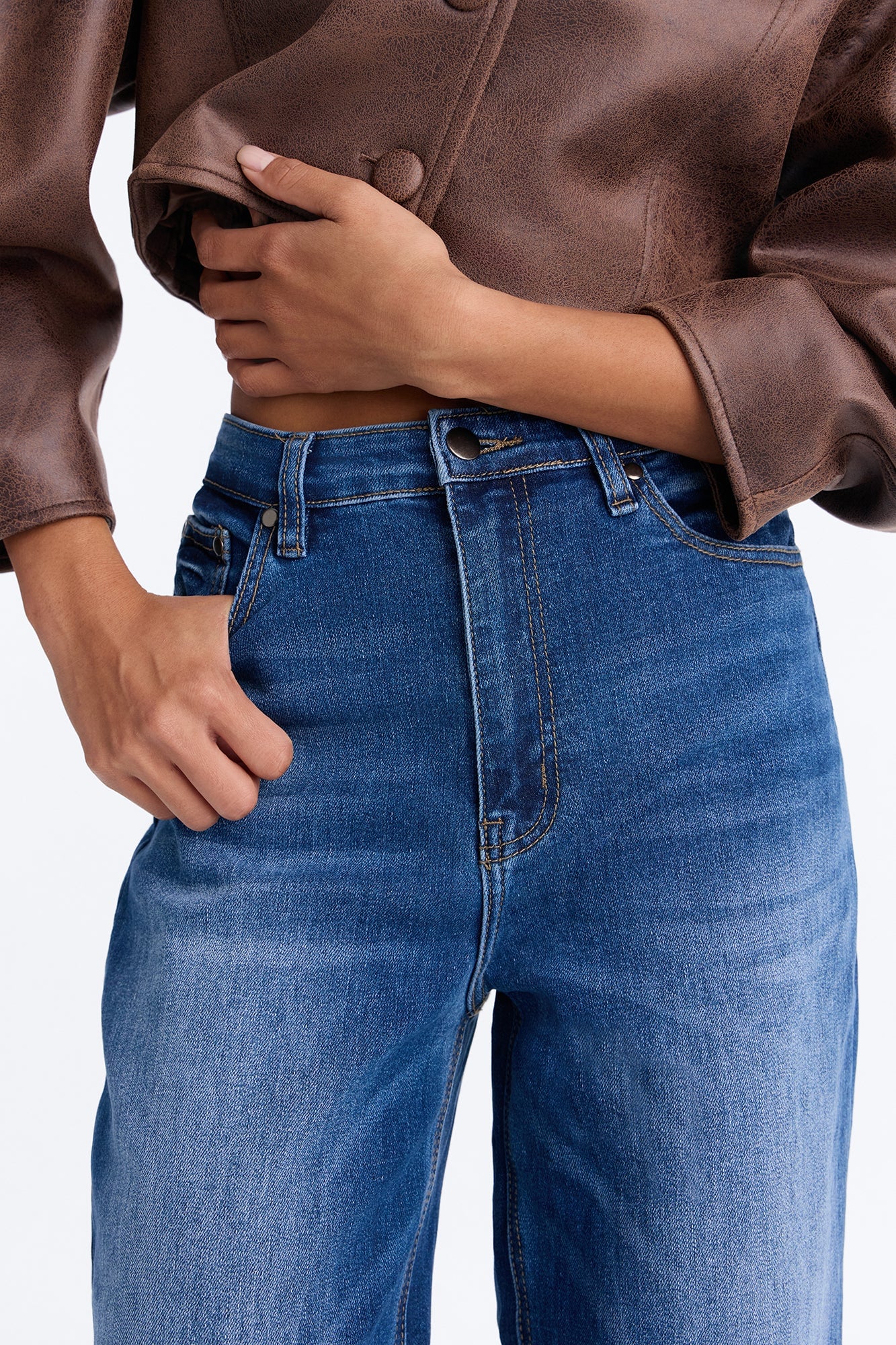 In True Form Stretch High Rise Wide Leg Jeans - Dark Wash image 3