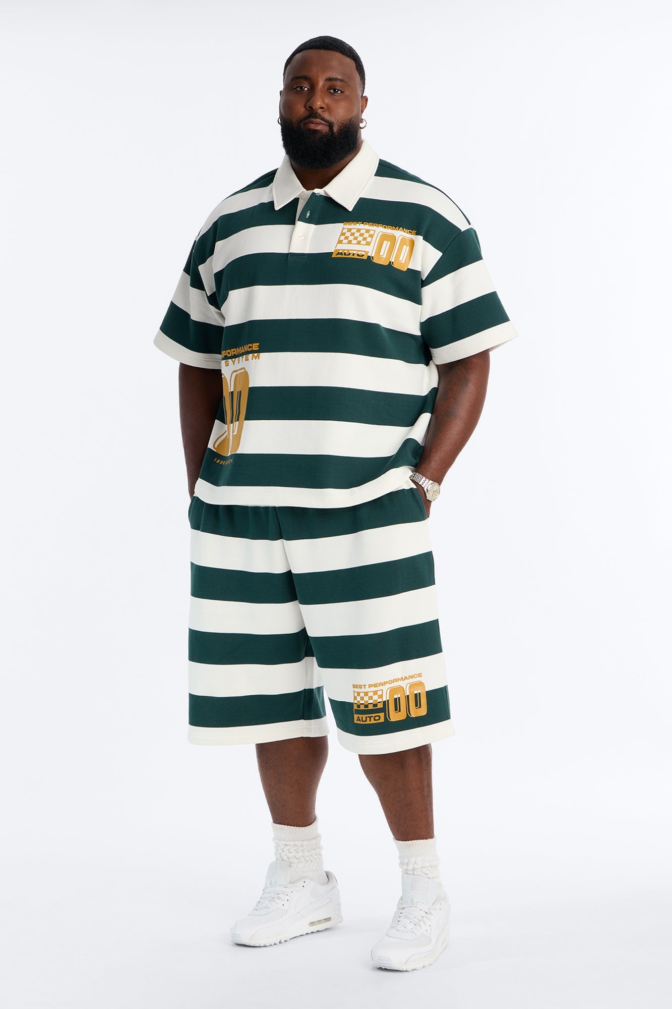 Racing Society Stripe Sweatshort - Green/combo image 2
