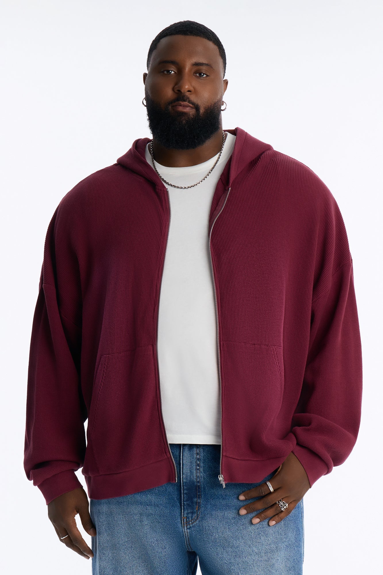 Modern Wash Zip Up Hoodie - Burgundy image 1