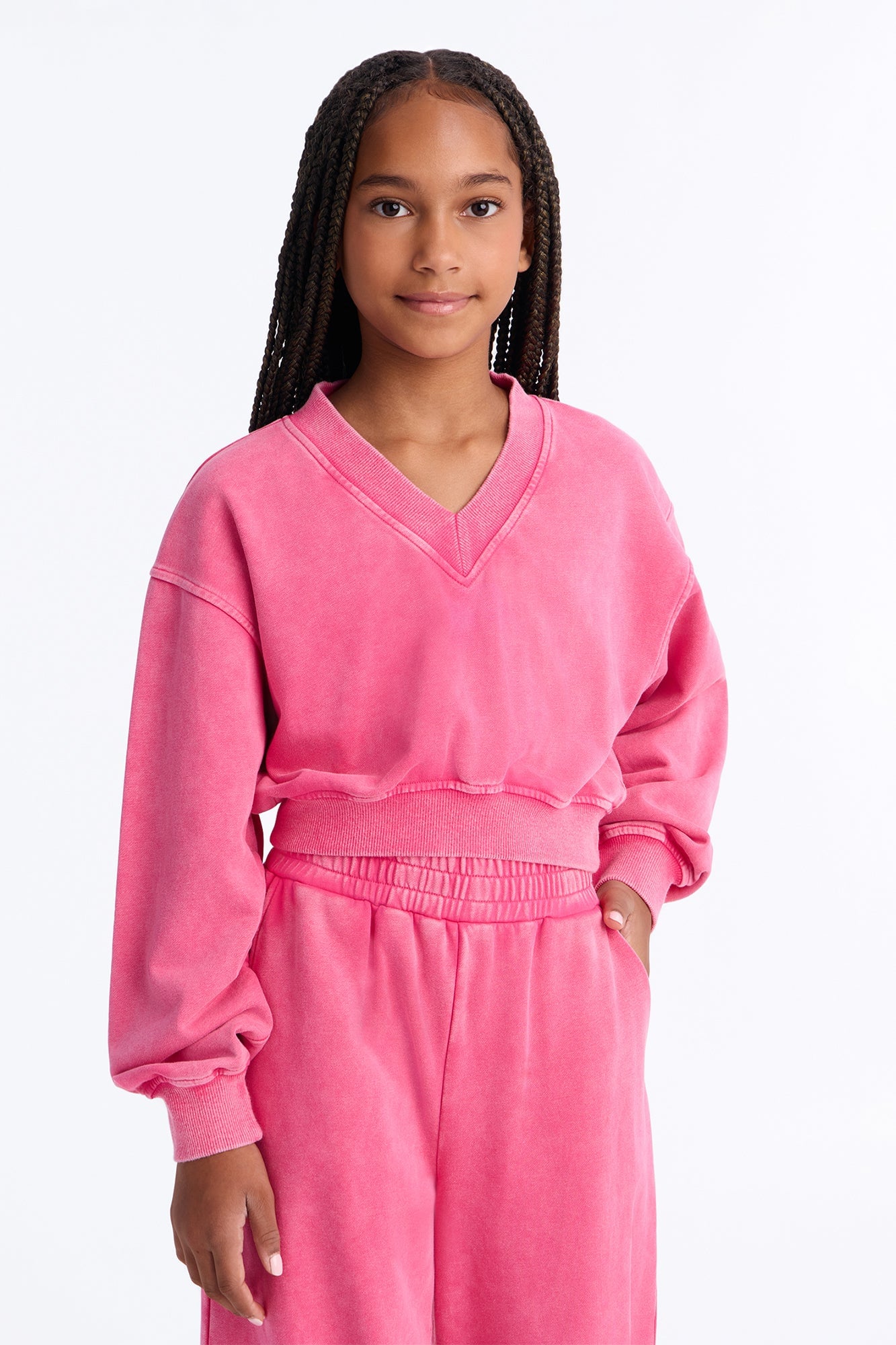 Mini Angelica Washed French Terry Pant Set - Raspberry image 2