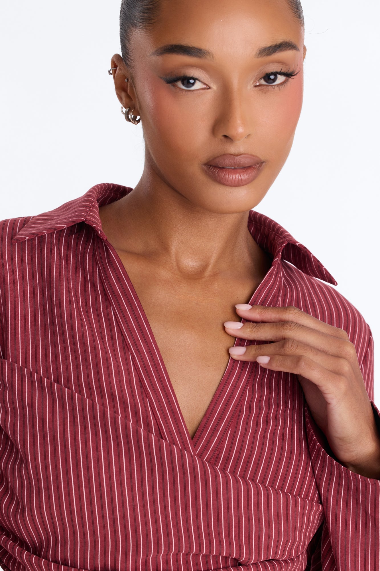 Modern Girl Ruched Pinstripe Top - Burgundy/combo image 7