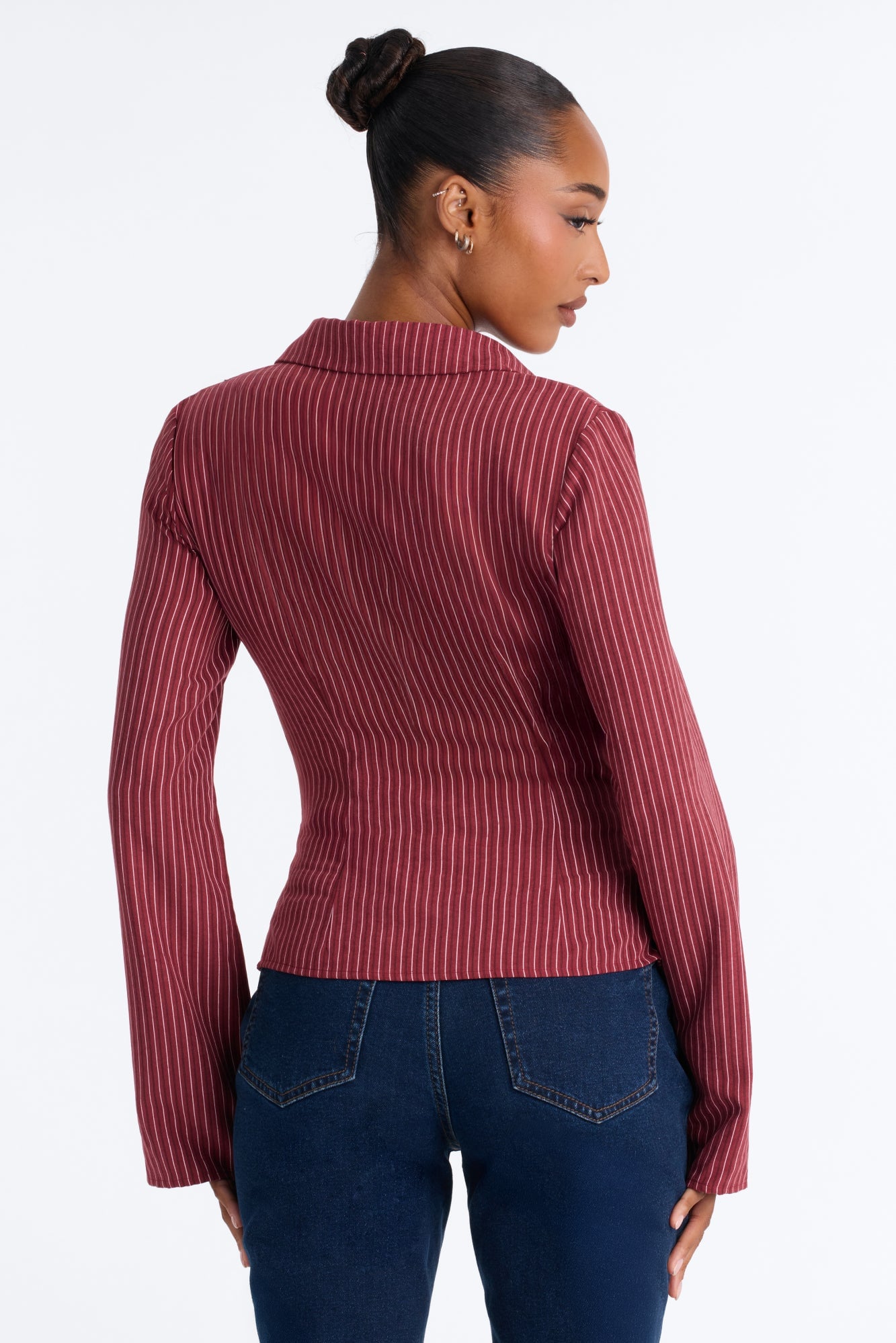 Modern Girl Ruched Pinstripe Top - Burgundy/combo image 8