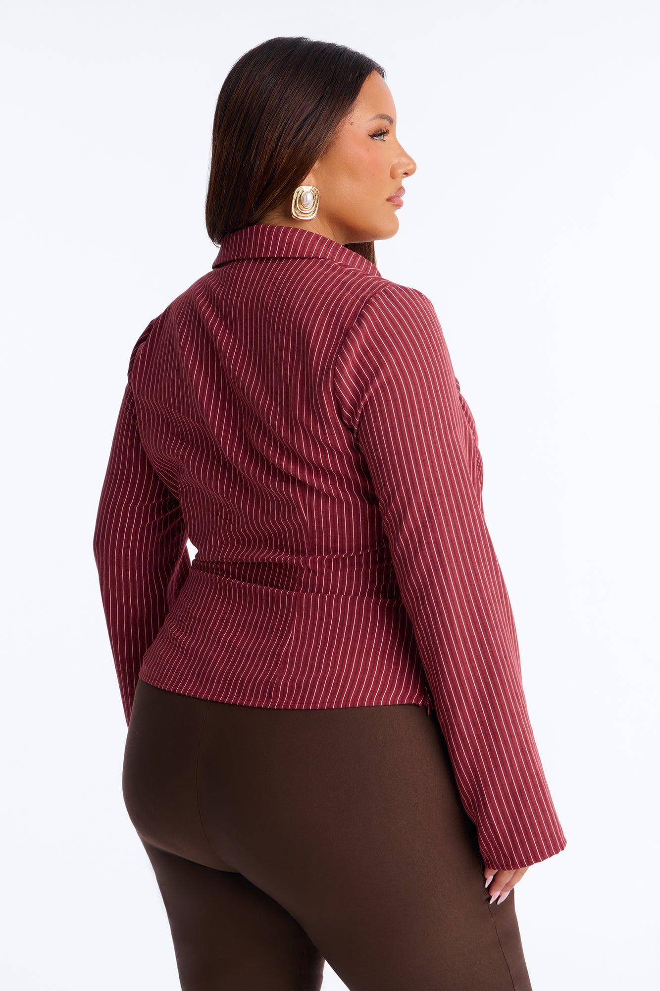 Modern Girl Ruched Pinstripe Top - Burgundy/combo image 4