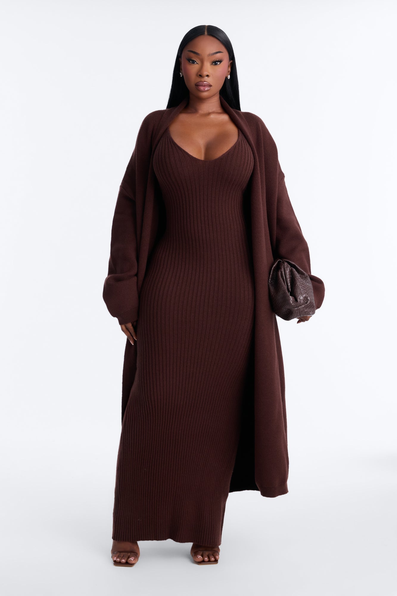 Local Love Sweater Maxi Dress Set - Chocolate image 1