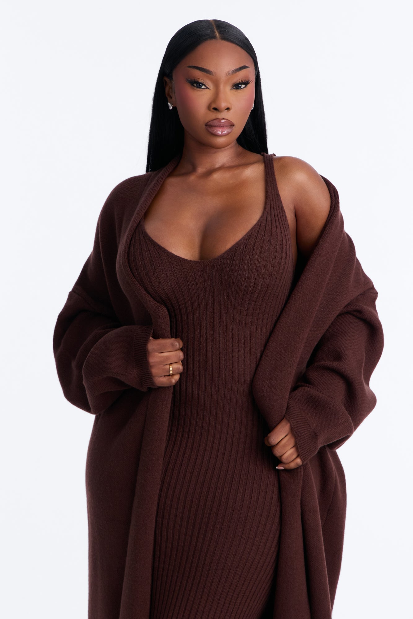 Local Love Sweater Maxi Dress Set - Chocolate image 2