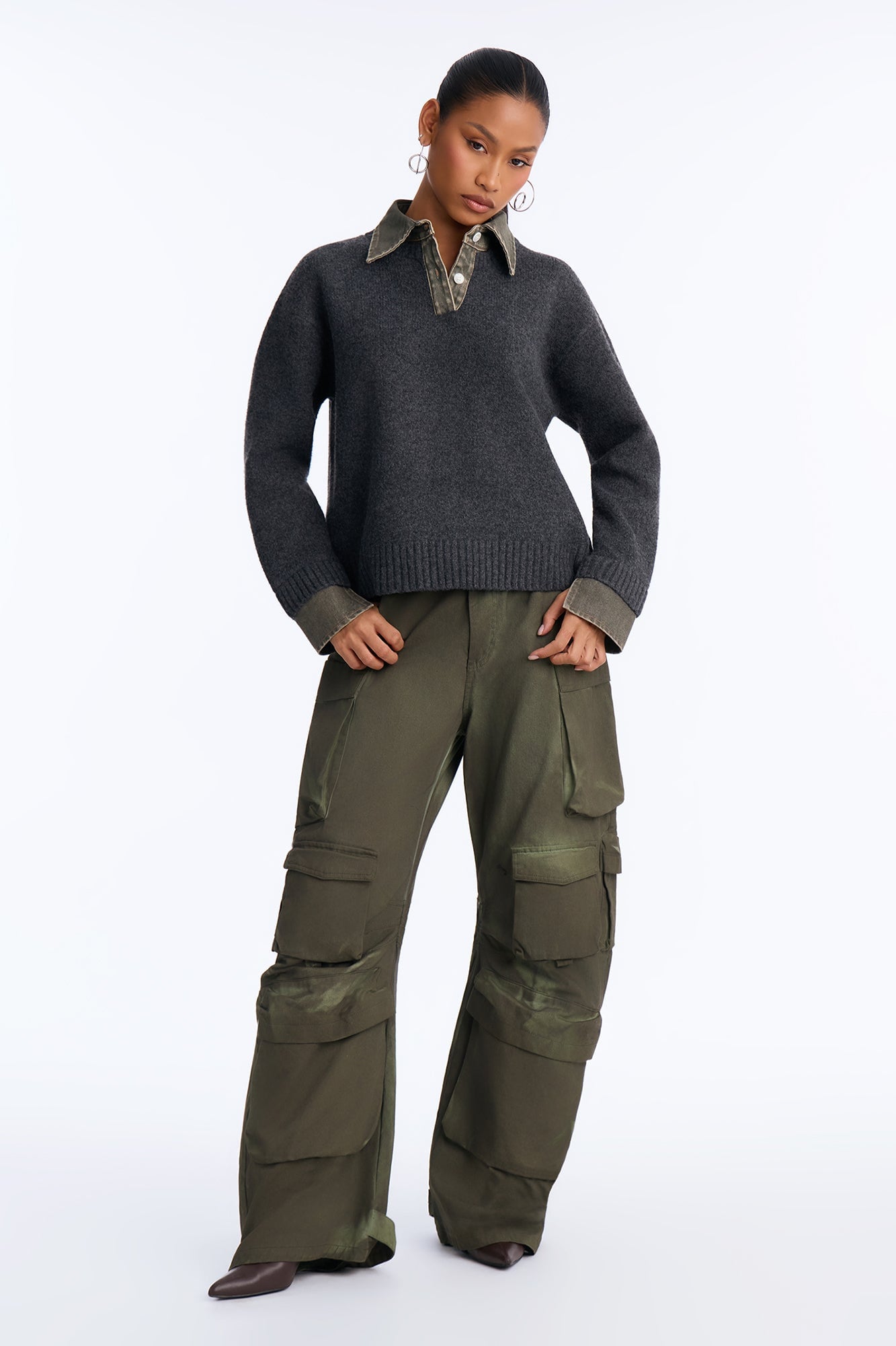 Serving Charm Denim Sweater - Charcoal/combo image 6