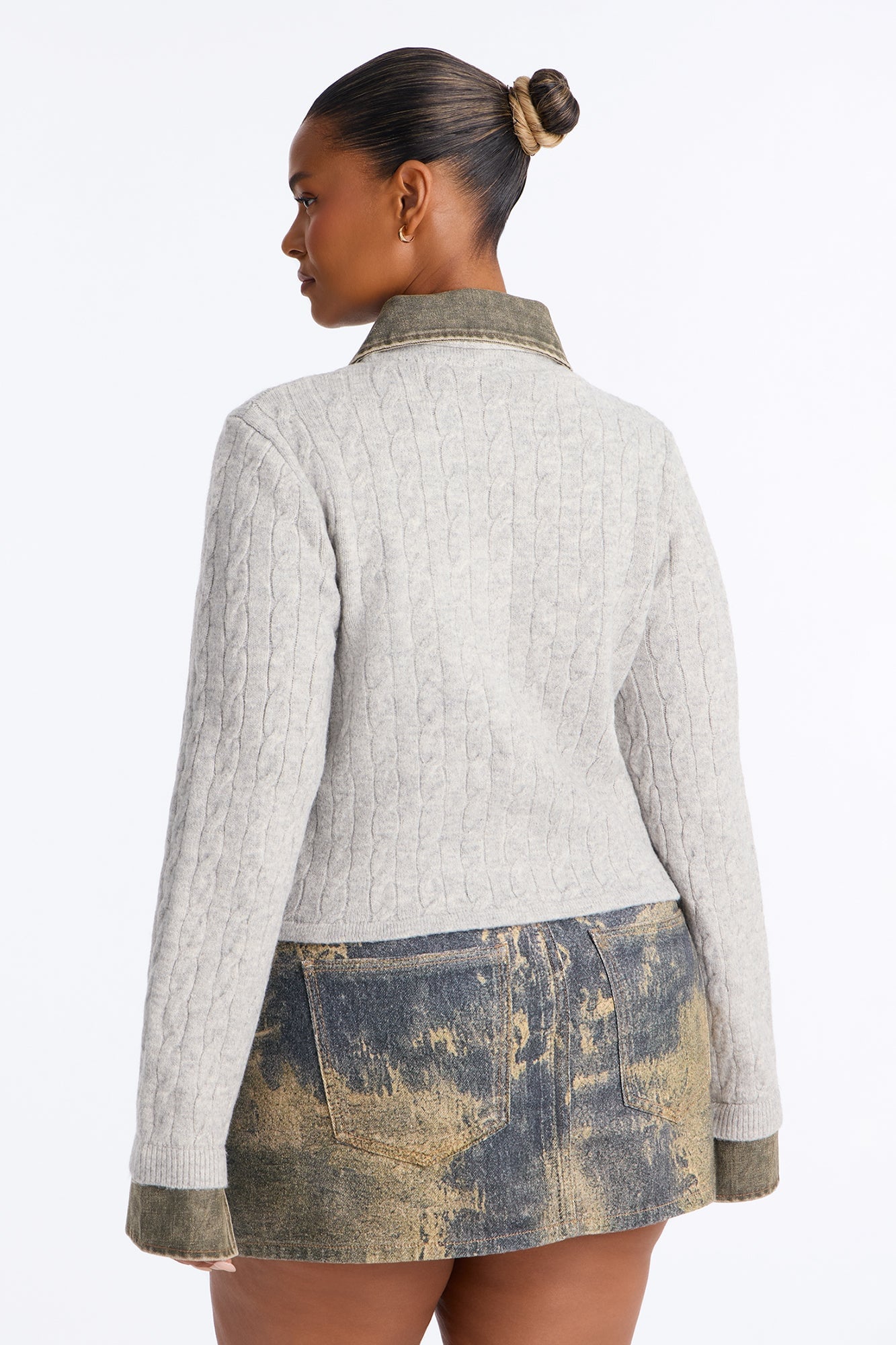 All Too Well Denim Contrast Cable Knit Cardigan - Heather/Combo image 4