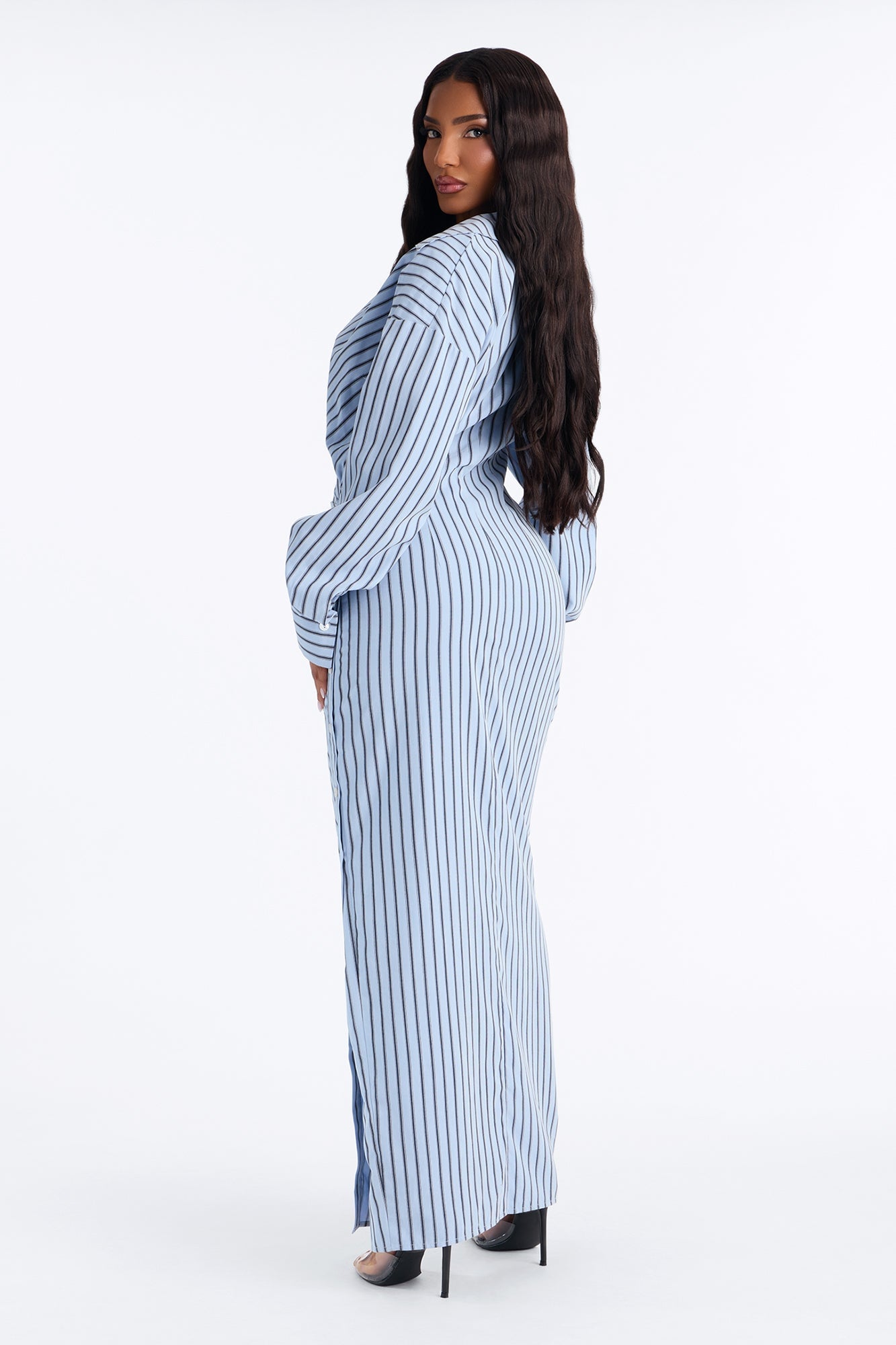 I'm Bossy Striped Collar Maxi Dress - Blue/combo image 4