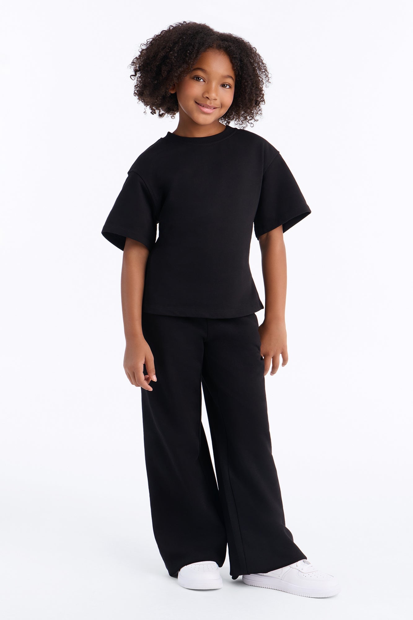 Mini Stephanie Fitted Tee Wide Leg Pant Set - Black image 1