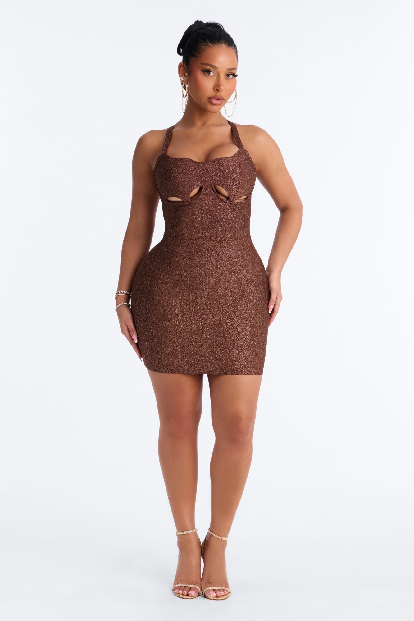 Award Worthy Glitter Bandage Mini Dress - Bronze image 2