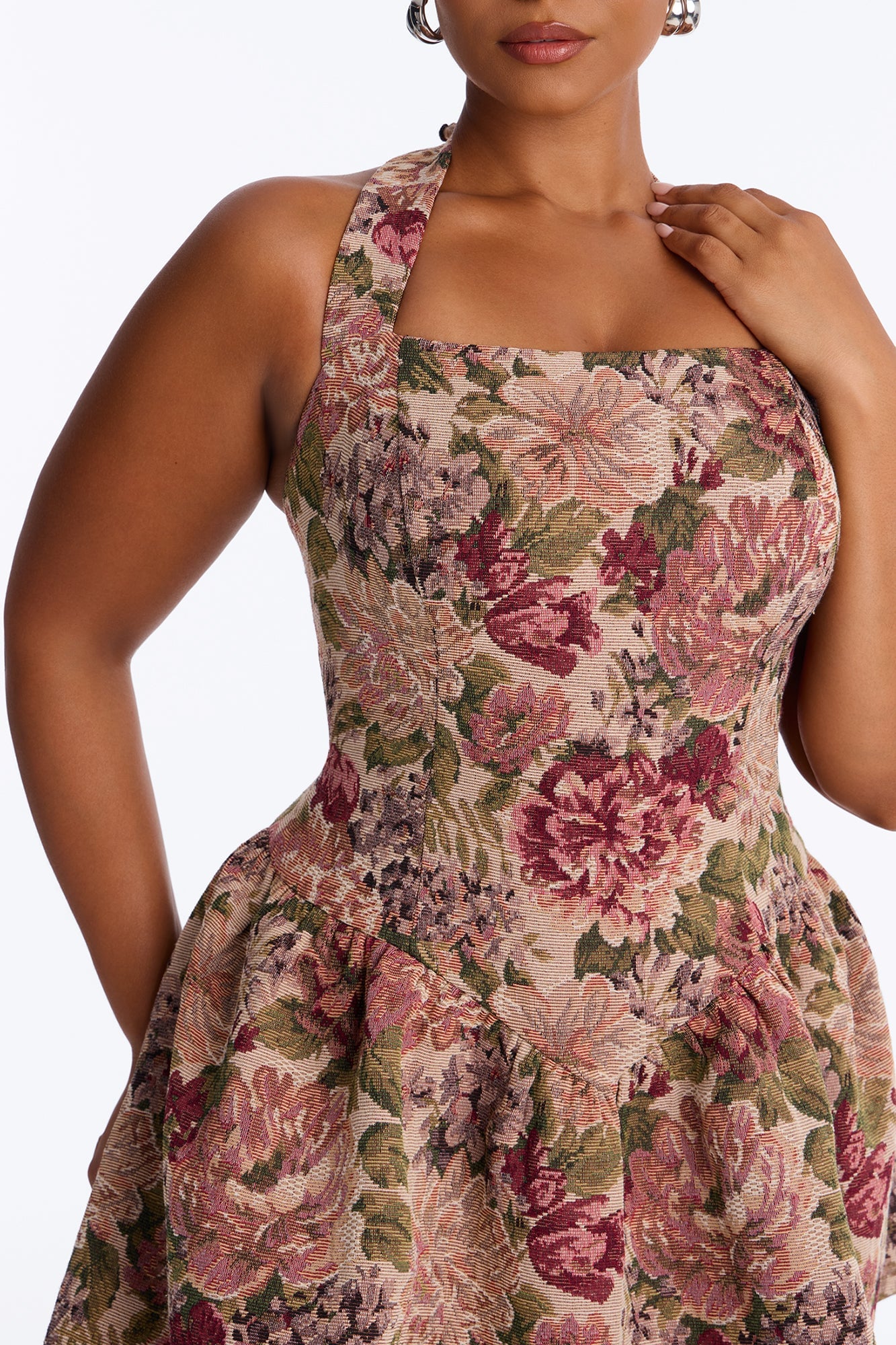 Sunday's Best Halter Jacquard Mini Dress - Burgundy/combo image 3