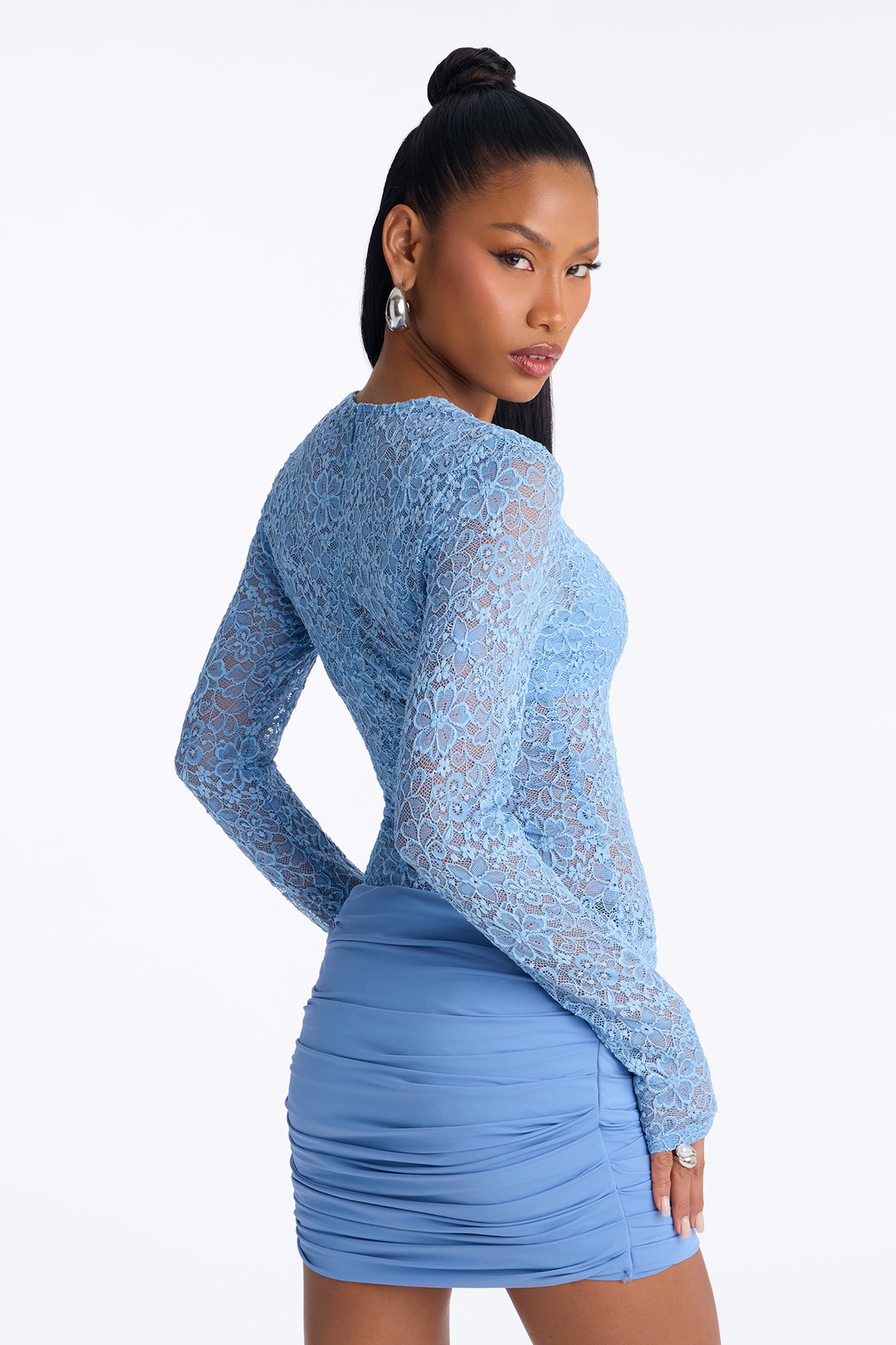 Annie Long Sleeve Lace Mini Dress - Dusty Blue image 4
