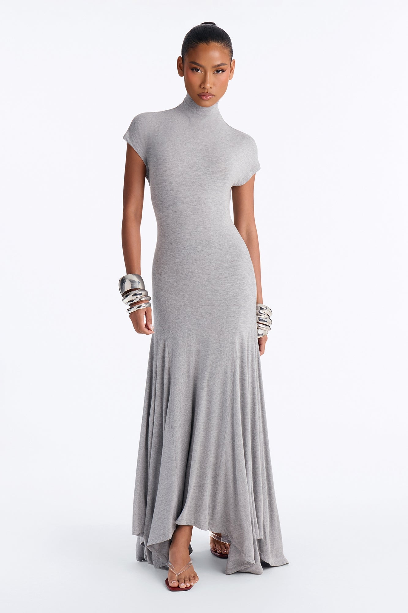 Subtle Statement Mock Neck Maxi Dress - Grey image 2