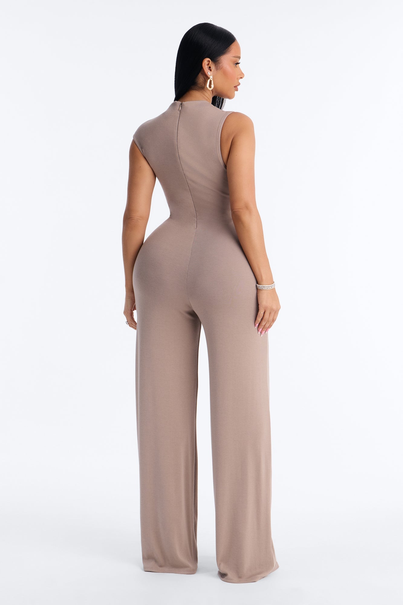 Shirleen Asymmetrical Draped Wide Leg Jumpsuit - Taupe image 7