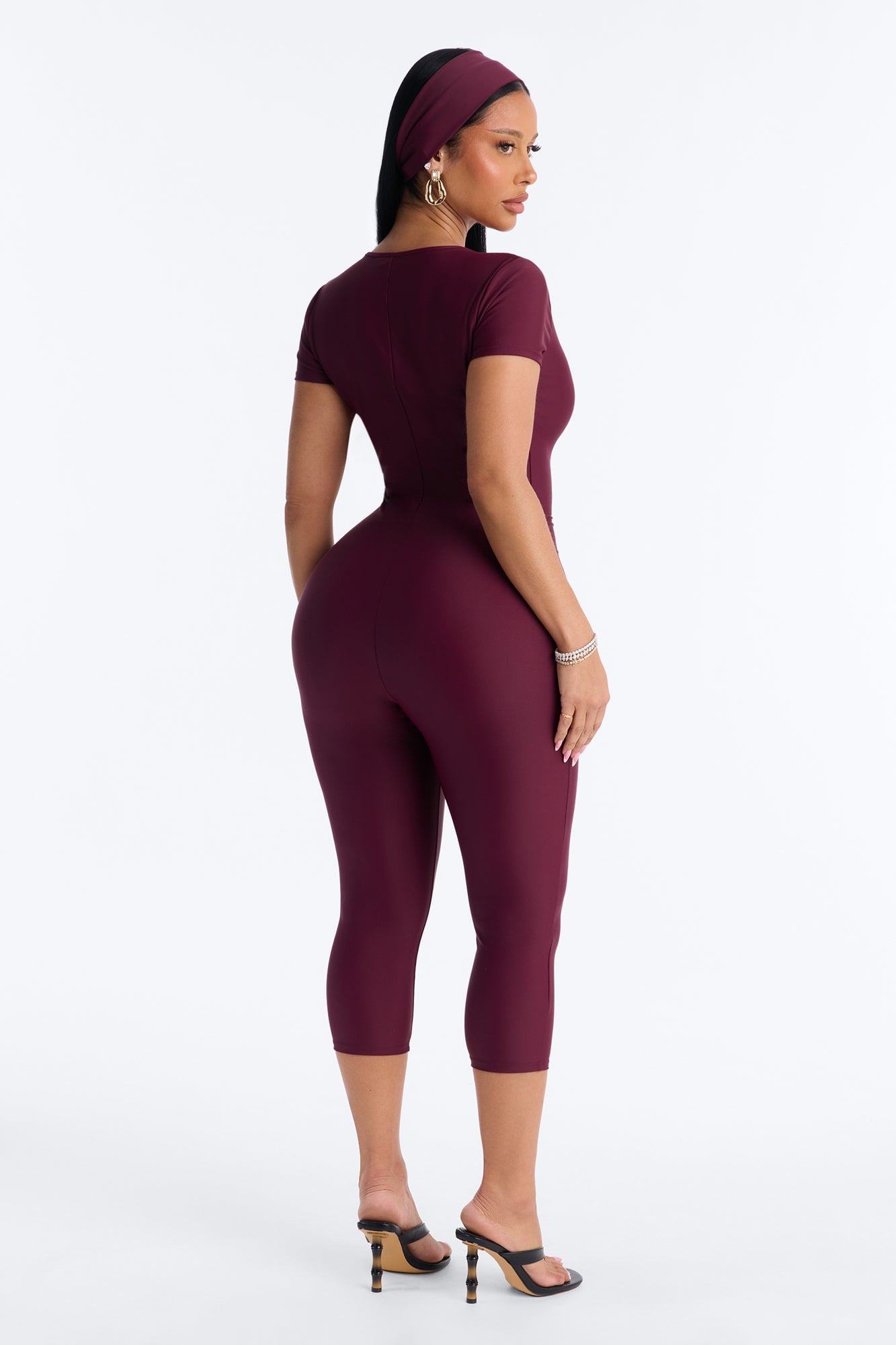 Mia Plunge Neck 2 piece Capri Jumpsuit - Burgundy image 5