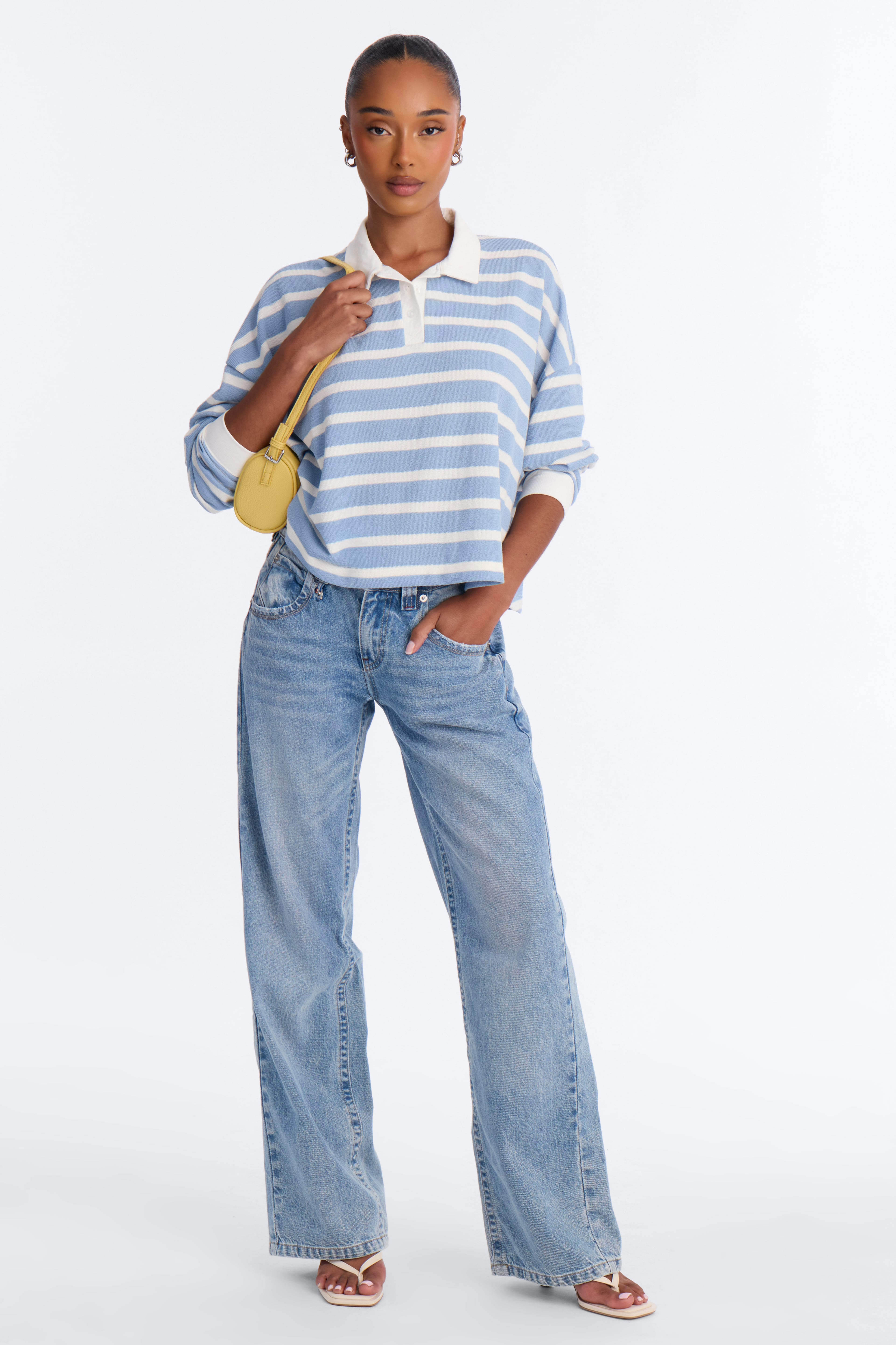 Makayla Stripe Ribbed Long Sleeve Polo - Blue/combo image 6