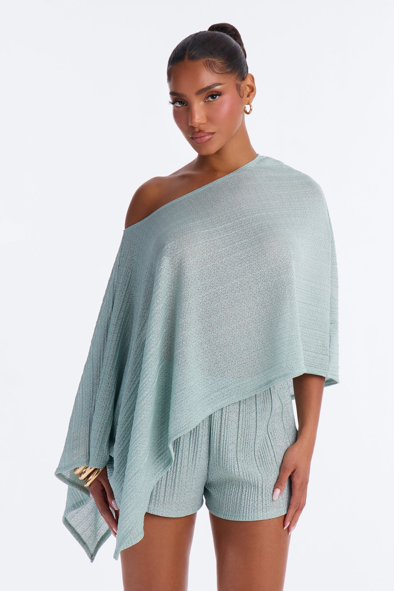 Ella Textured Shimmer Short Set - Aqua image 5