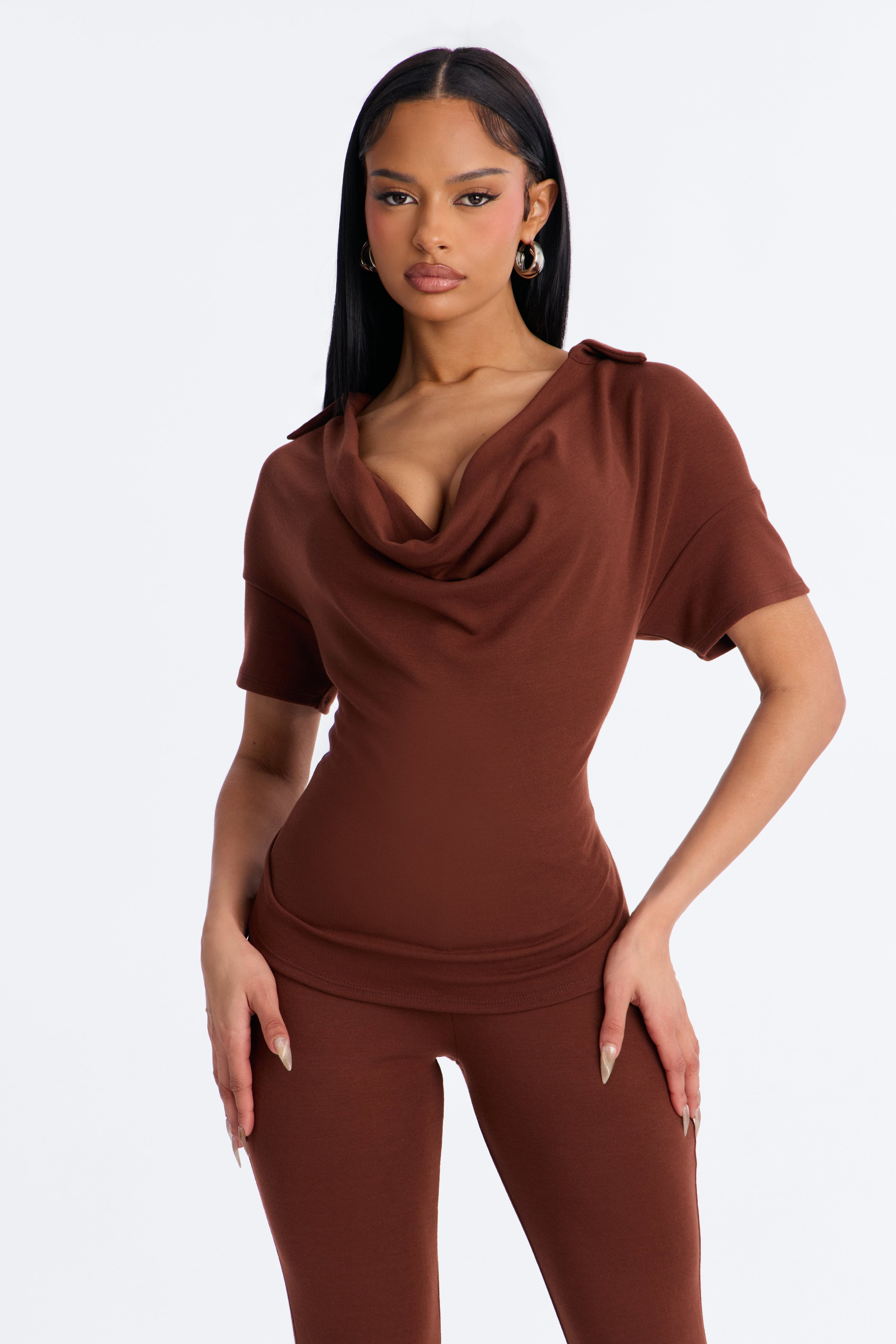 Ariella Cowl Neck Pant Set - Brown image 6