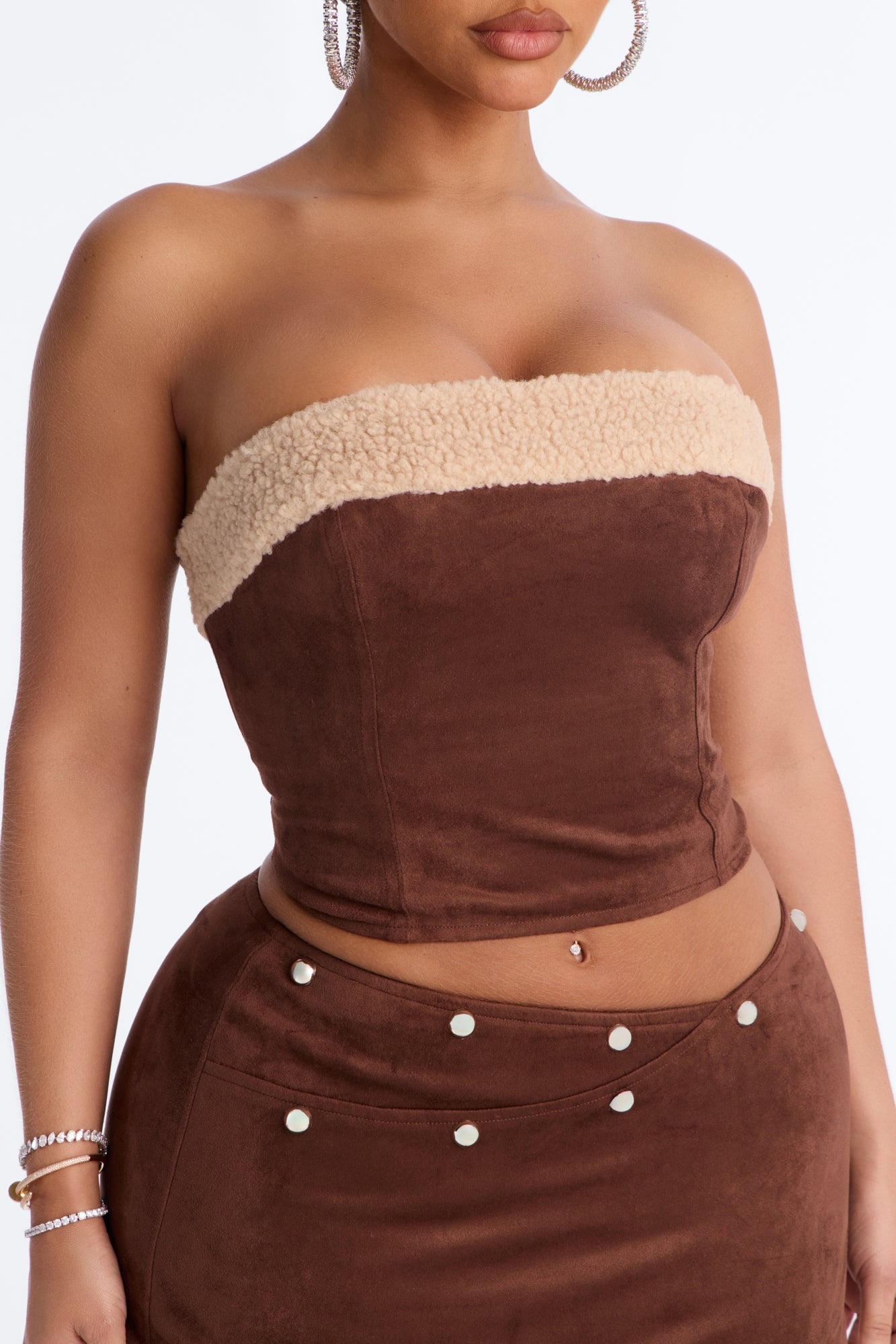 Greta Faux Suede Skirt Set - Brown image 3