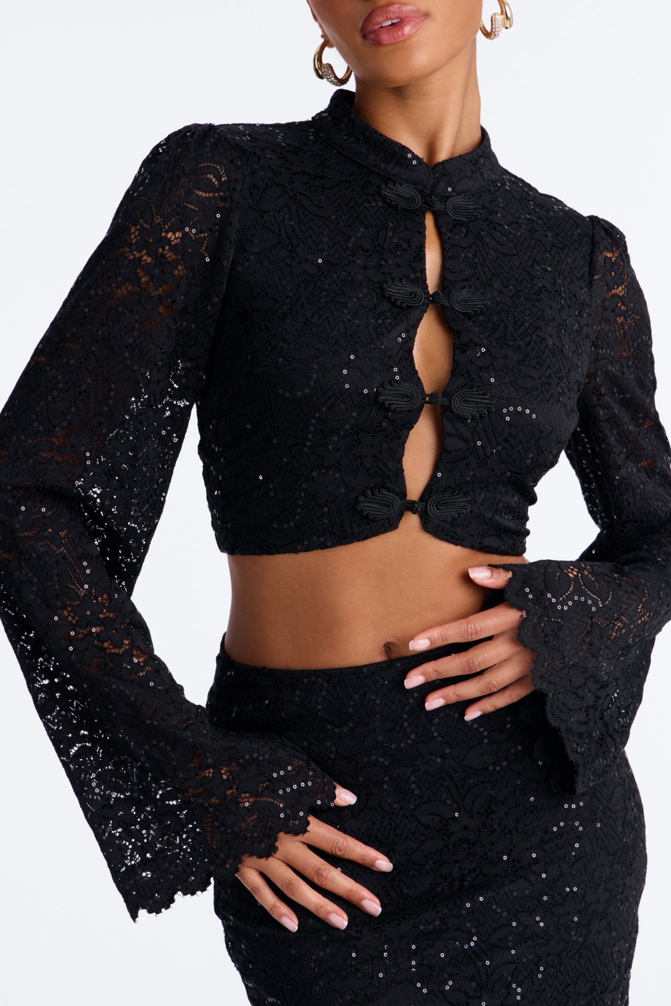 Liz Lace Long Sleeve Skirt Set - Black image 3