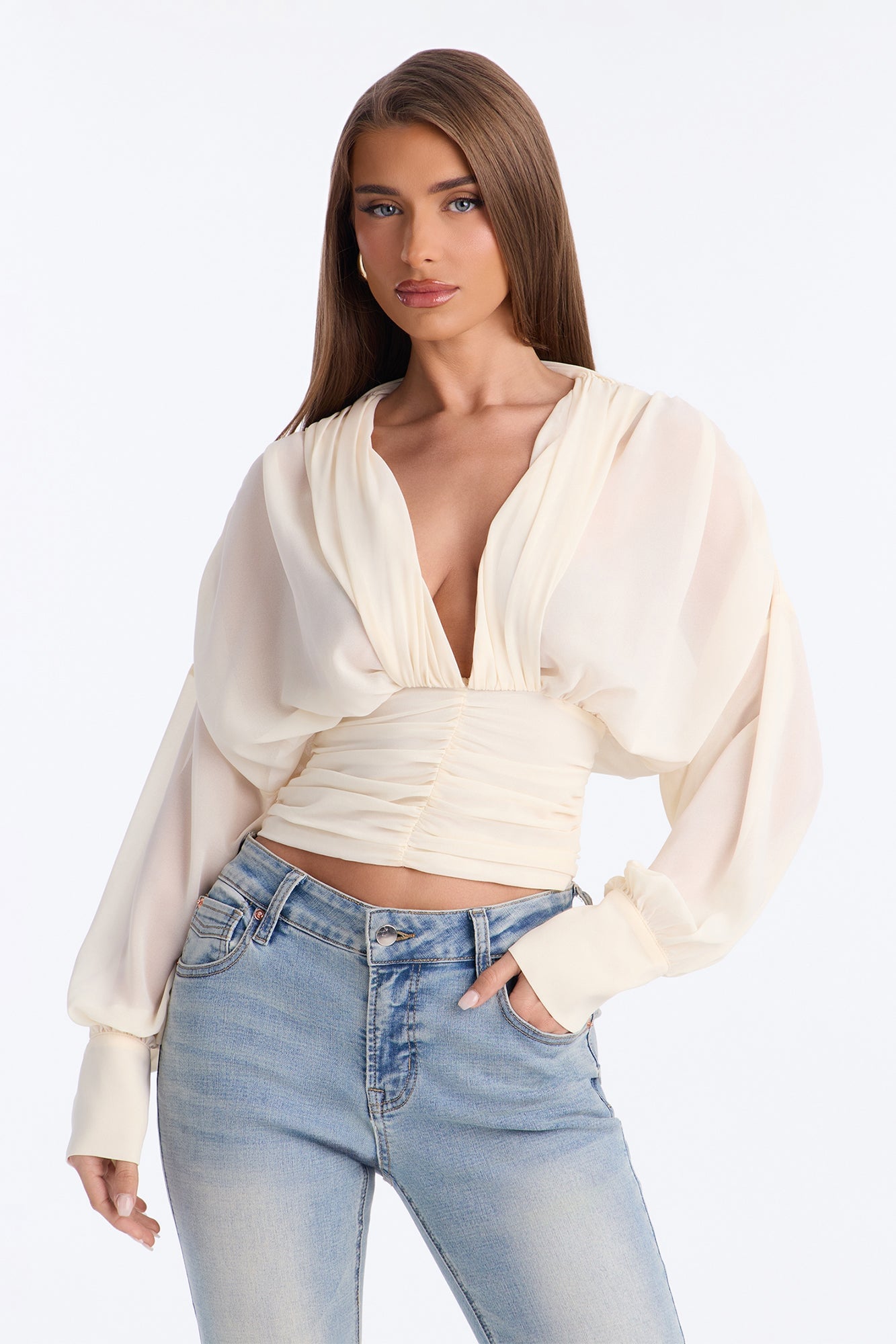 Lynna Ruched Chiffon Blouse - Ivory image 5