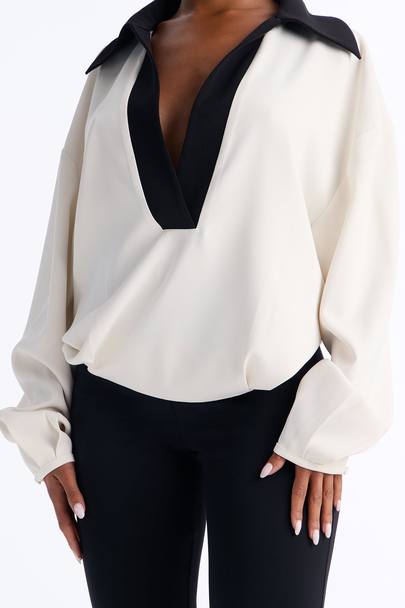 Keep You Contrast Collar Blouse - Cream/combo image 7