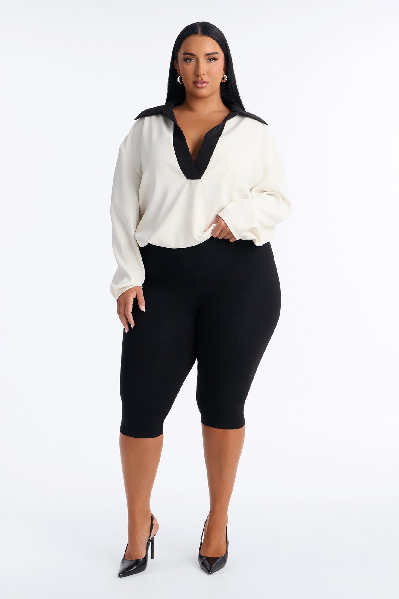 Keep You Contrast Collar Blouse - Cream/combo image 2