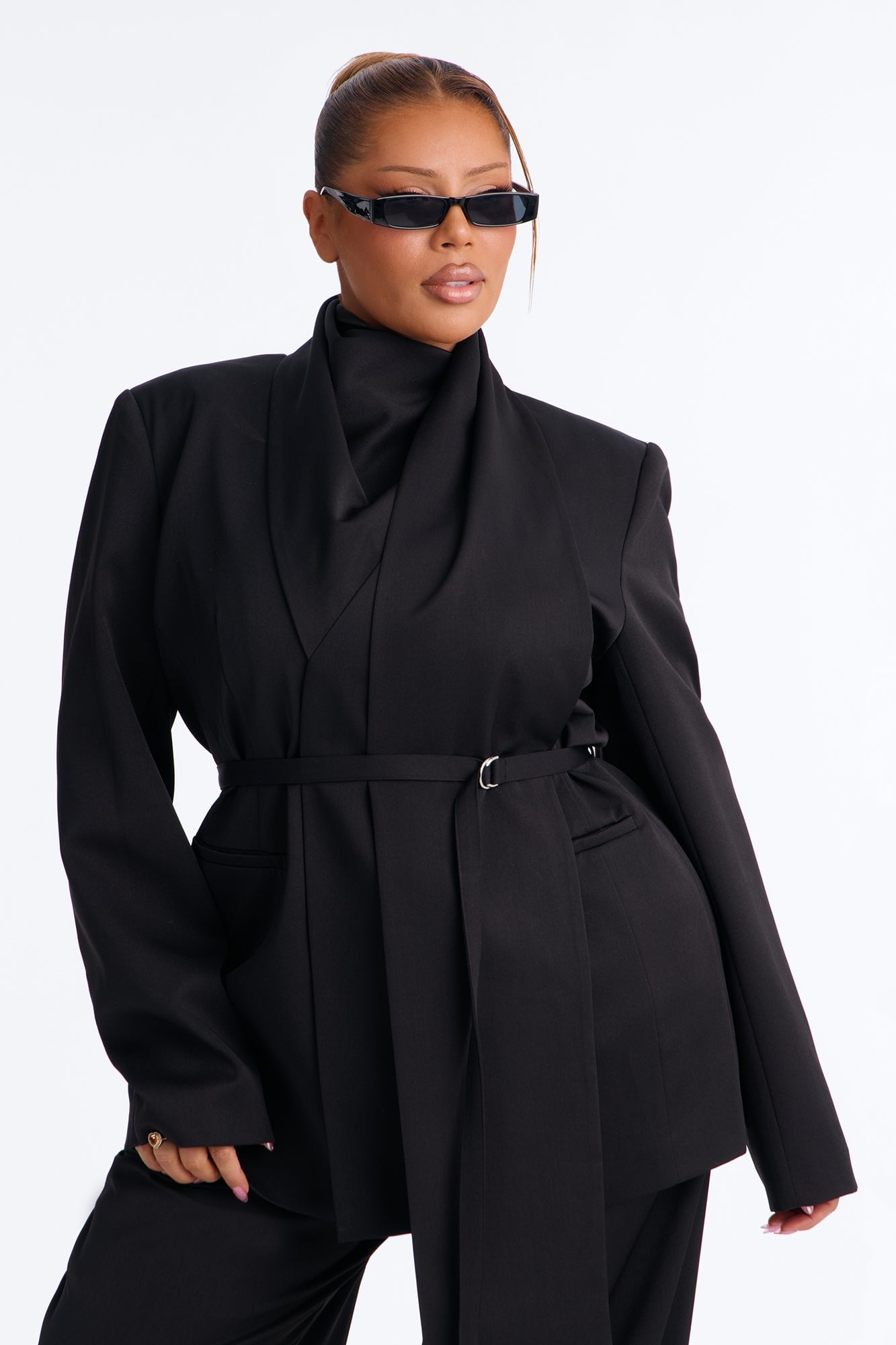 Not Your Secretary Scarf Belted Blazer - Black image 1