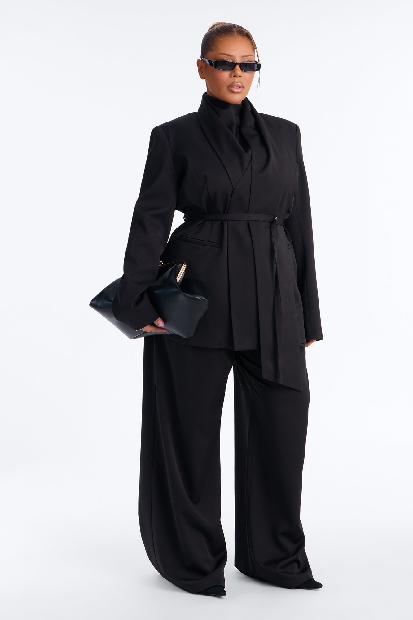 Not Your Secretary Scarf Belted Blazer - Black image 2