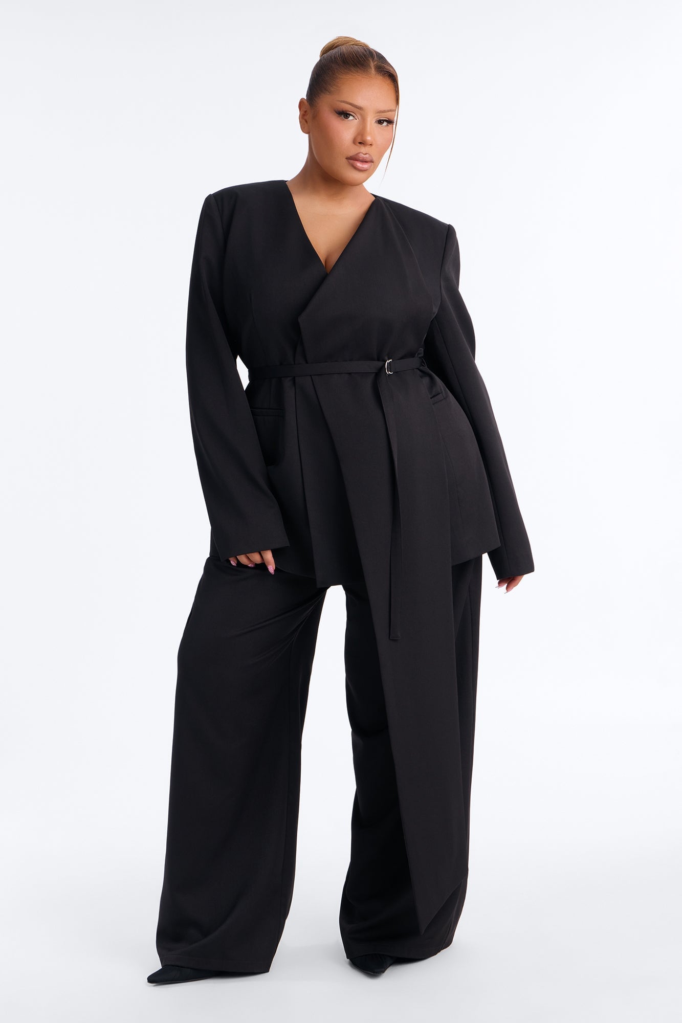 Not Your Secretary Scarf Belted Blazer - Black image 5