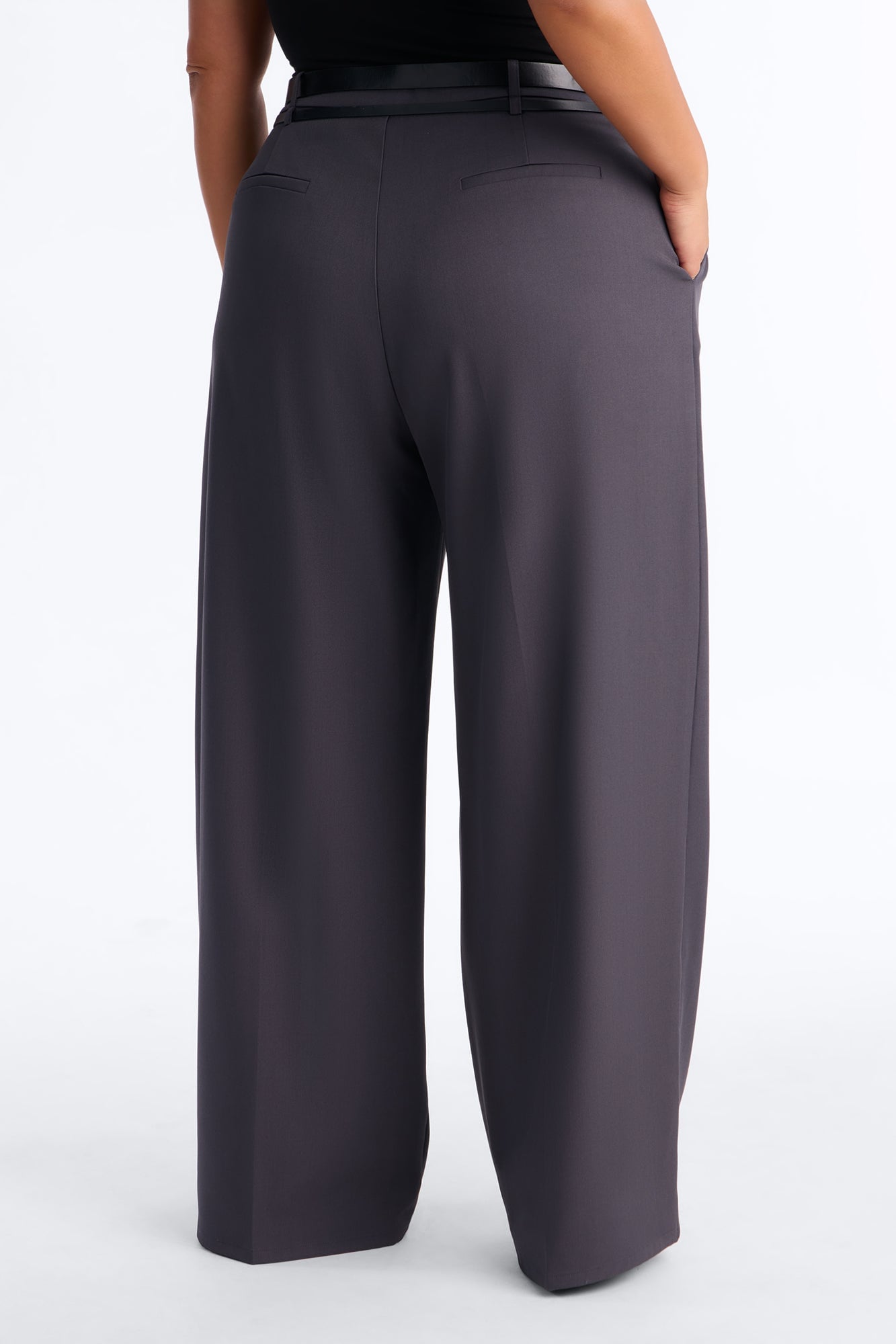 Geraldine Belted Wide Leg Trousers 33″ - Charcoal image 4
