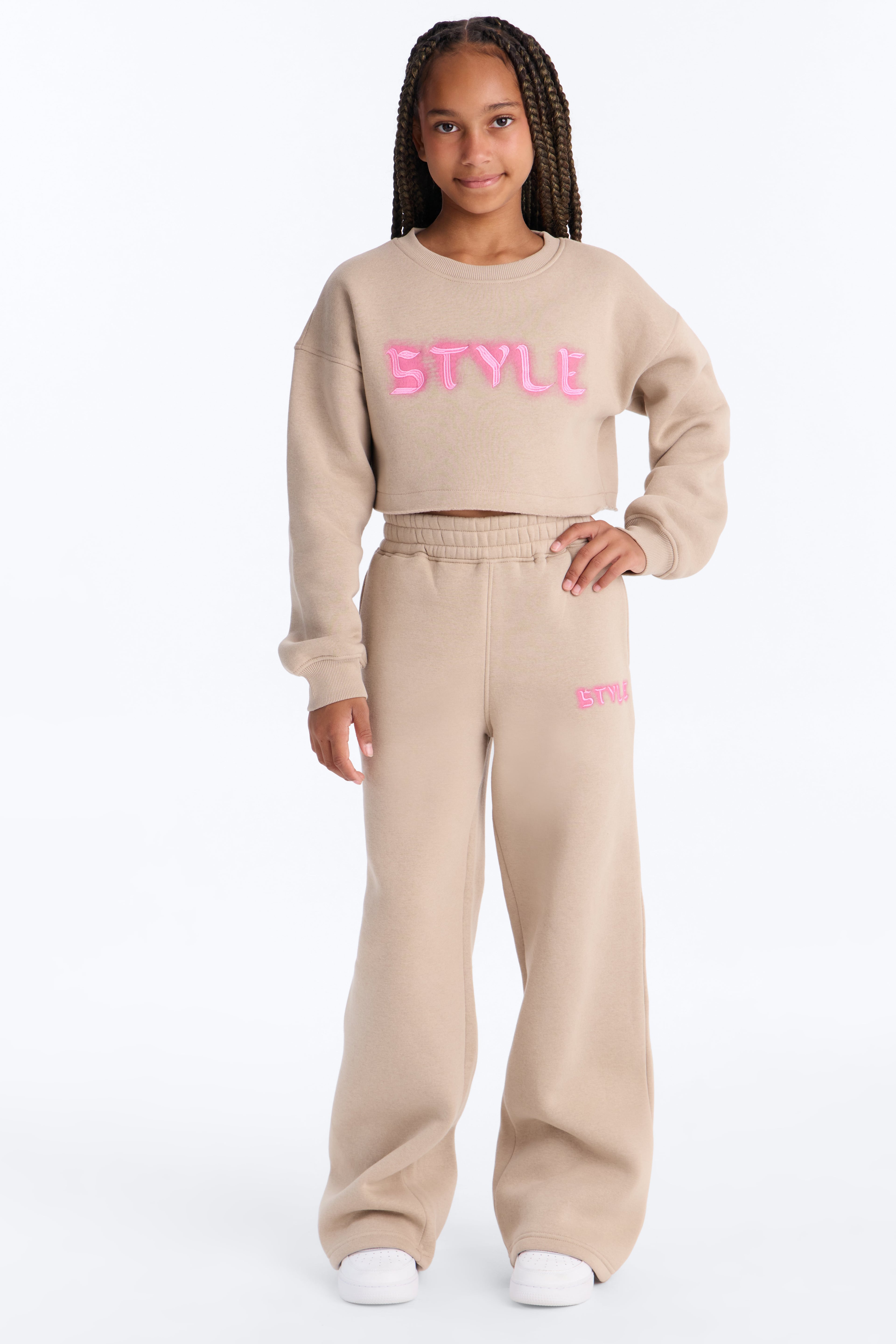 Mini Walk With Style Fleece Pant Set - Stone image 1