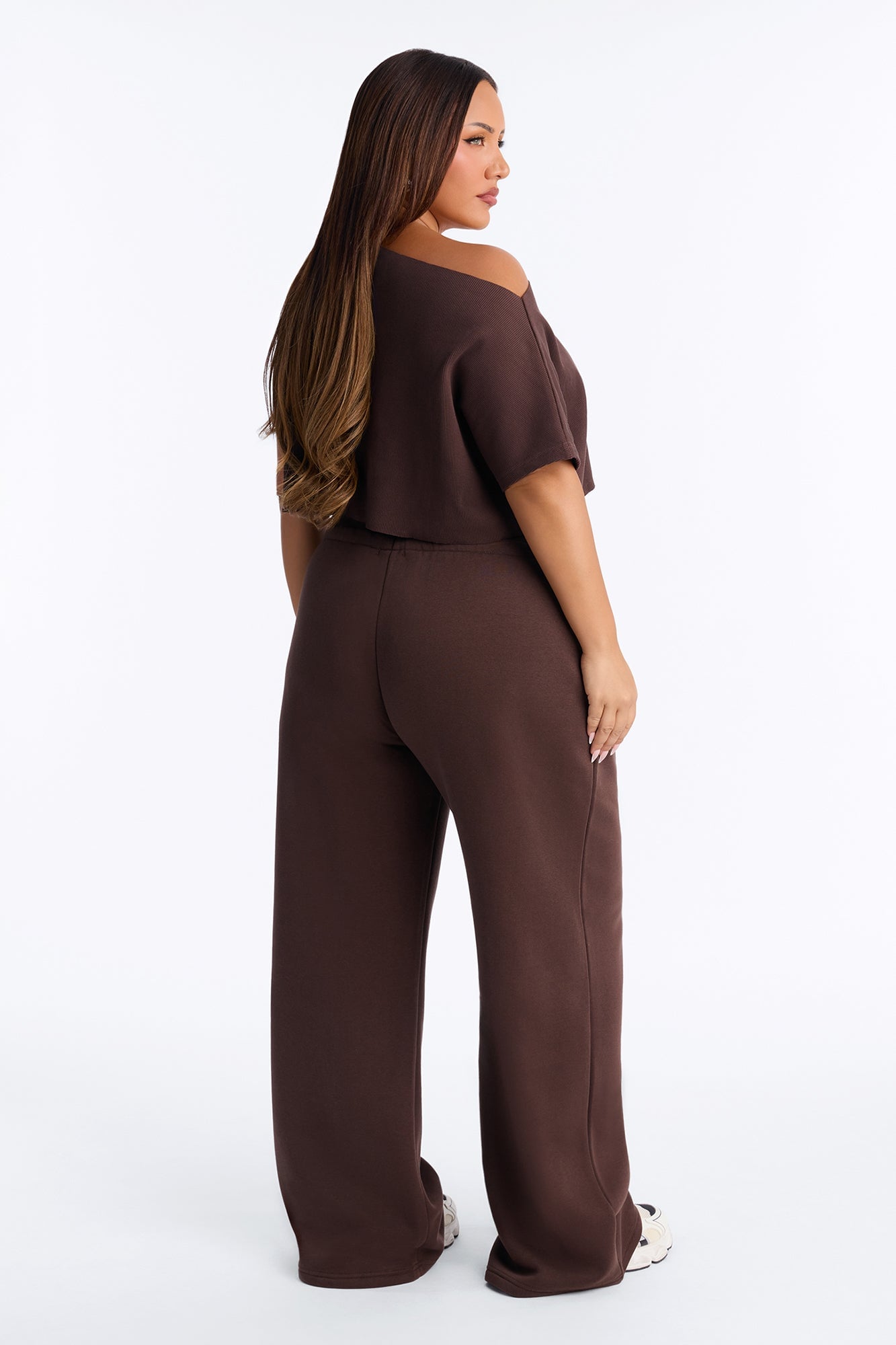 Mila Off Shoulder Top And Sweatpant Set - Chocolate image 3