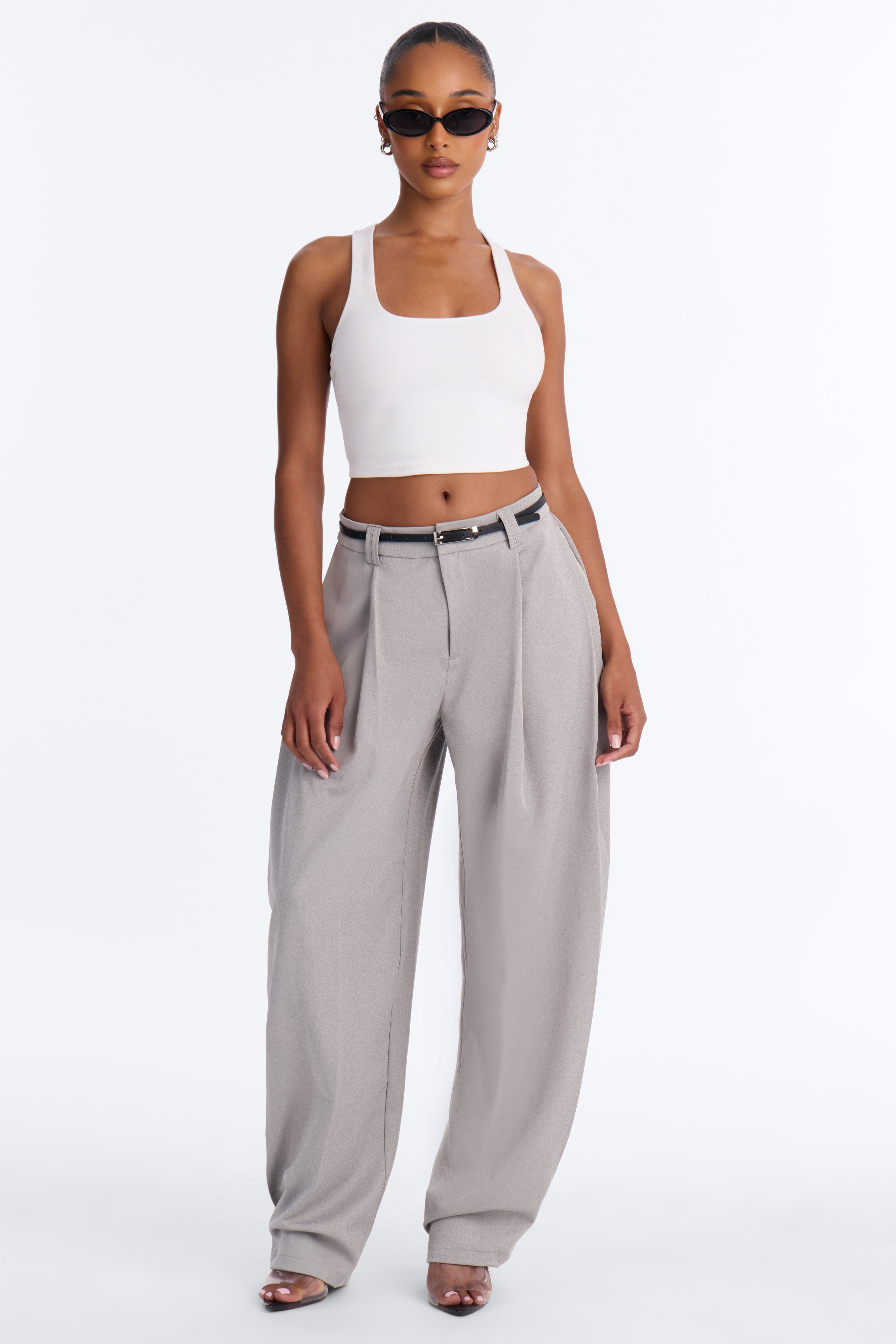 Kate Side Pleated Button Cuff Trouser - Light Grey image 5