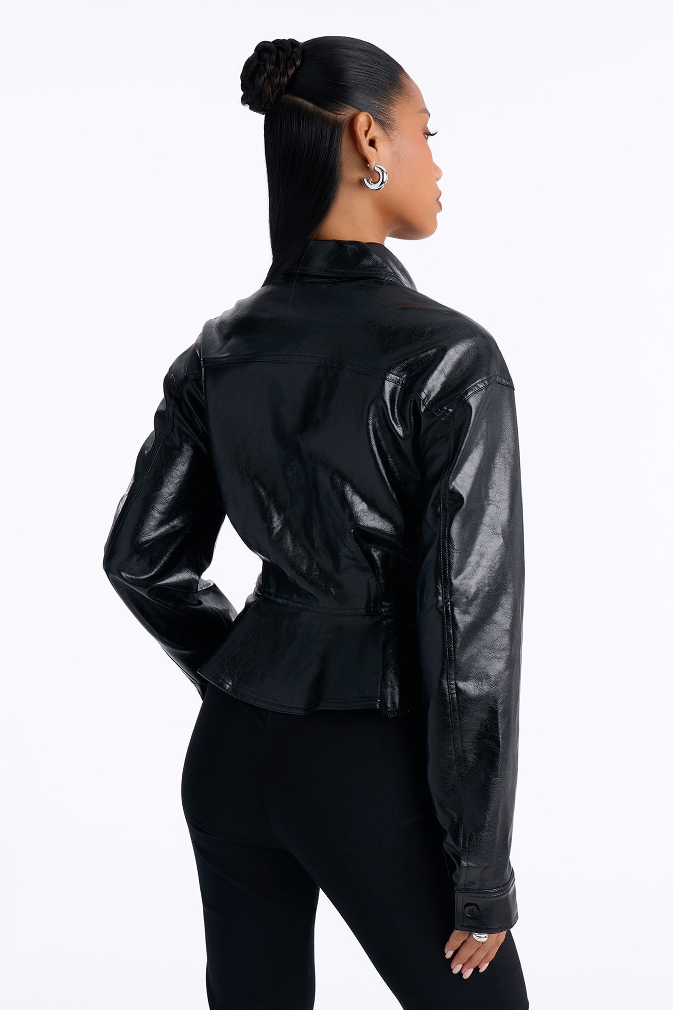 Sara Fitted Faux Leather Shacket - Black image 3