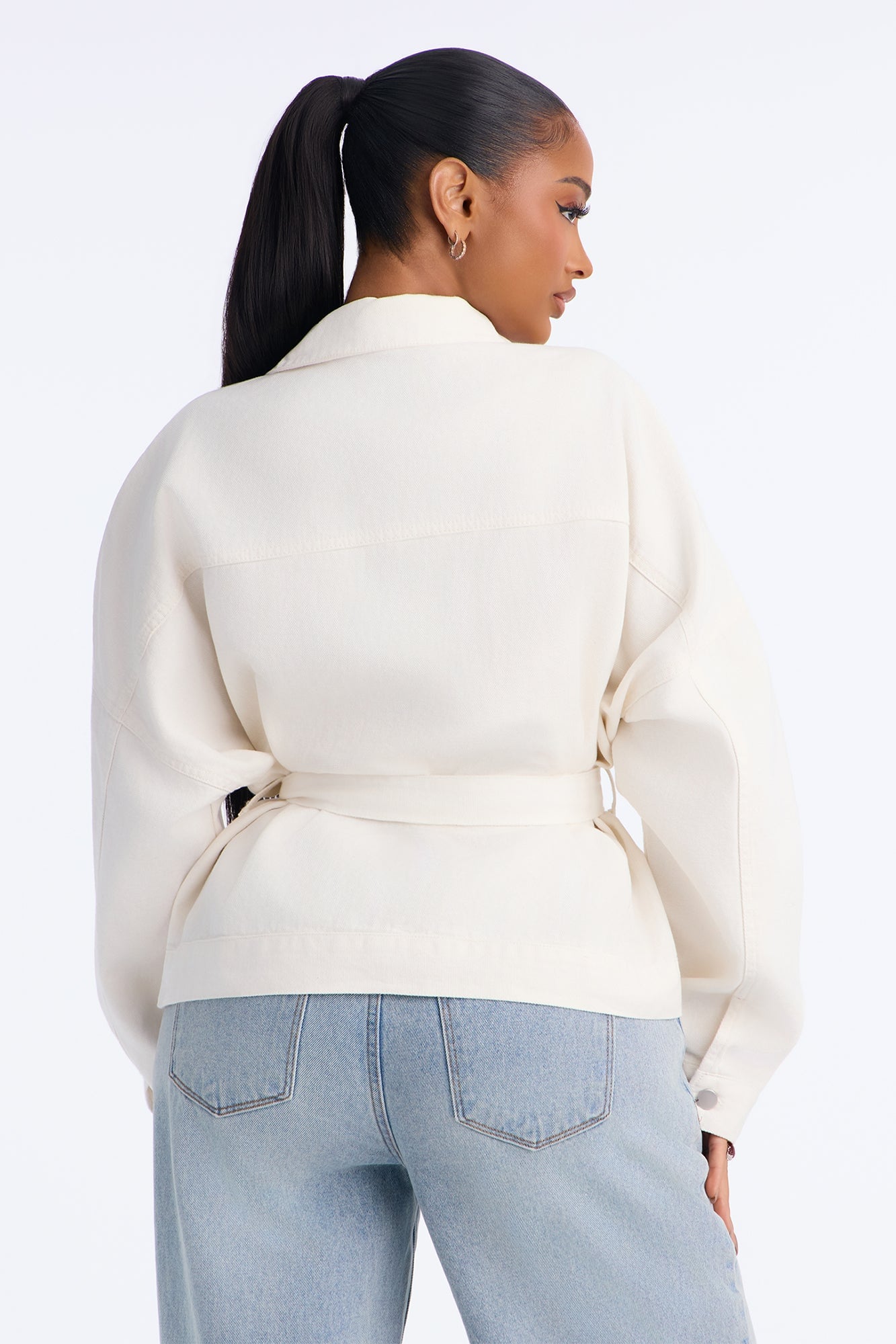 Hitting The Town Twill Belted Jacket - Ivory image 3