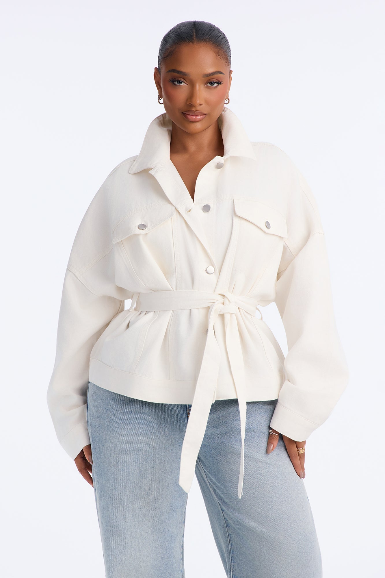 Hitting The Town Twill Belted Jacket - Ivory image 4