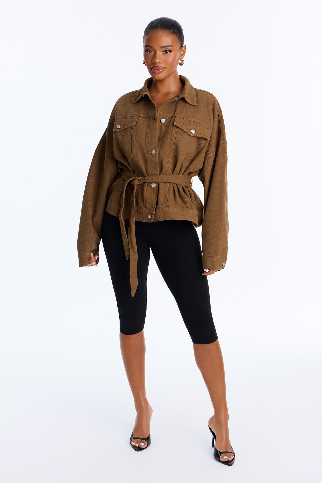 Hitting The Town Twill Belted Jacket - Military Green image 5